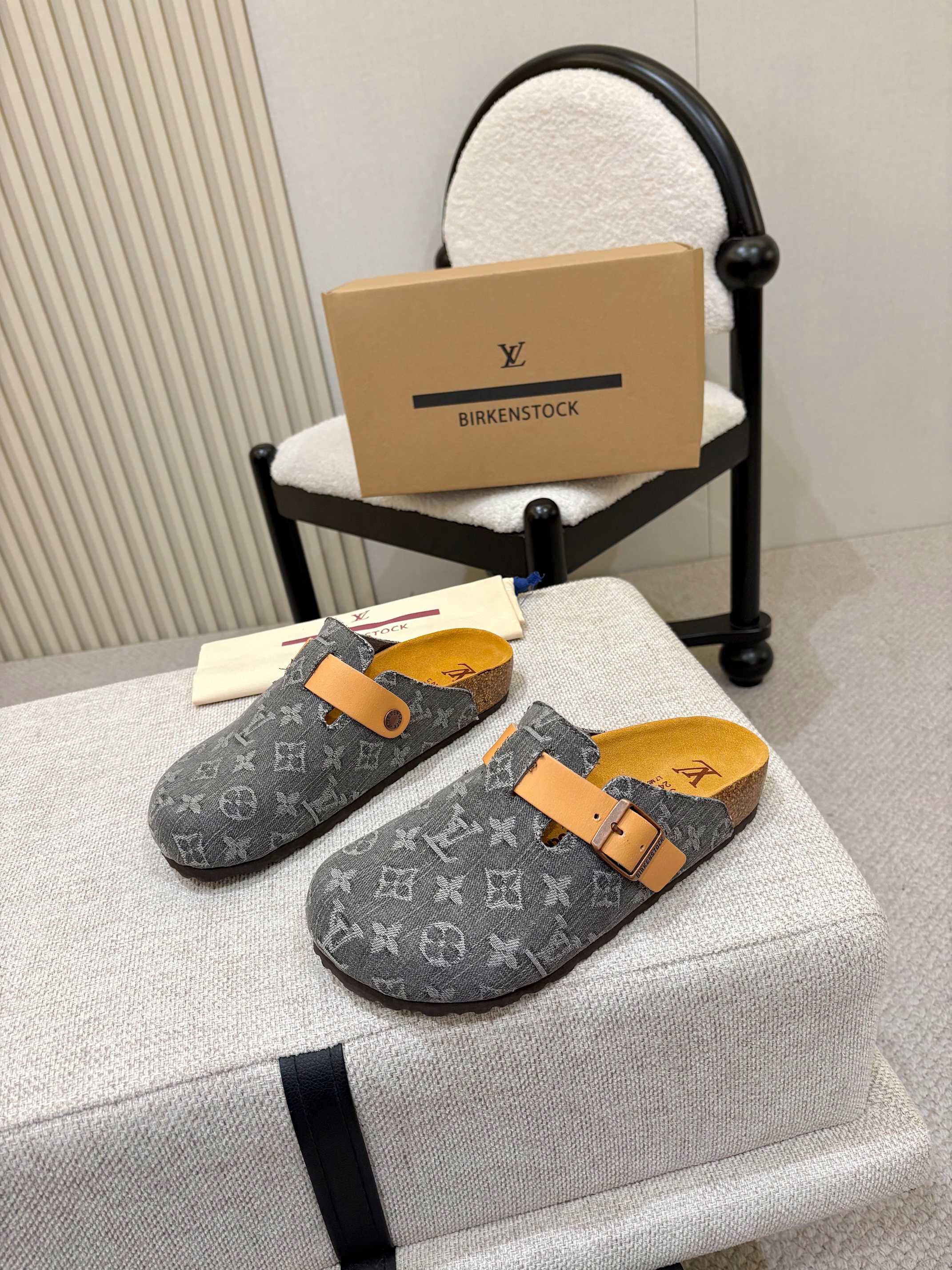 Louis Vuitton Gray Monogram Buckle Clogs