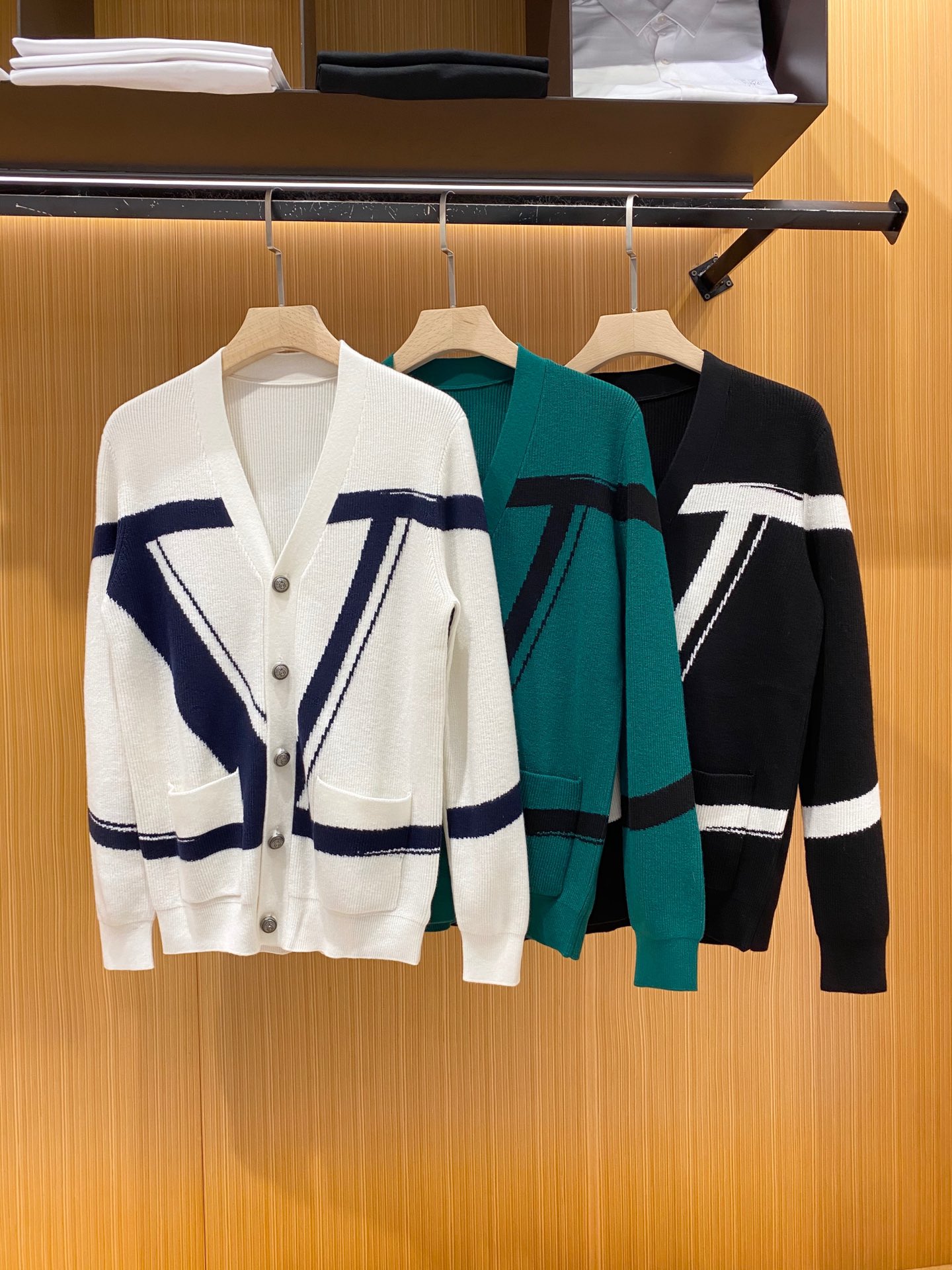 Louis Vuitton Clothing Cardigans Knit Sweater Black Green White Men Knitting Wool Fall/Winter Collection Casual
