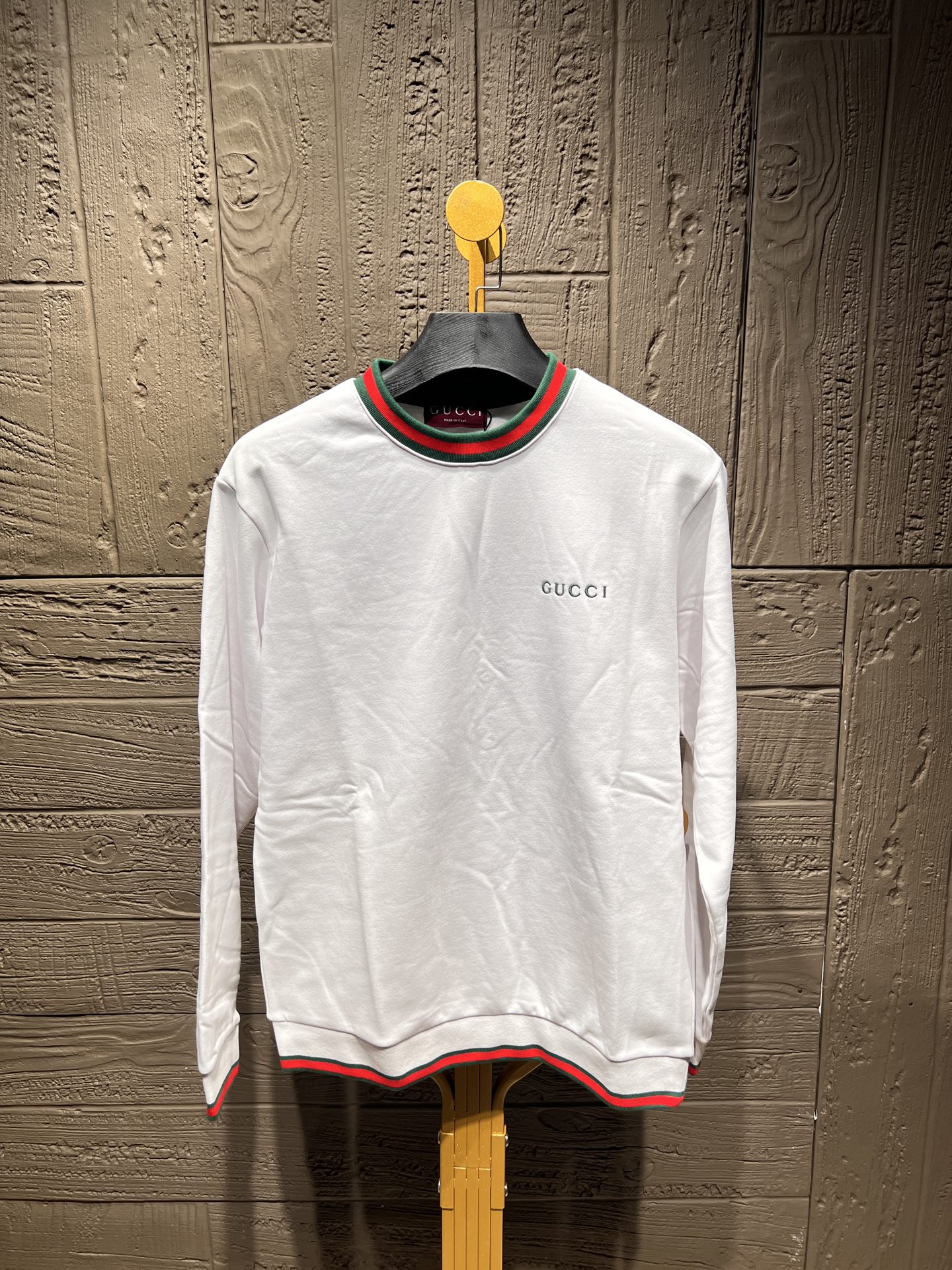 Gucci White Double-Faced Jersey Sweatshirt with Web Stripe and Embroidery