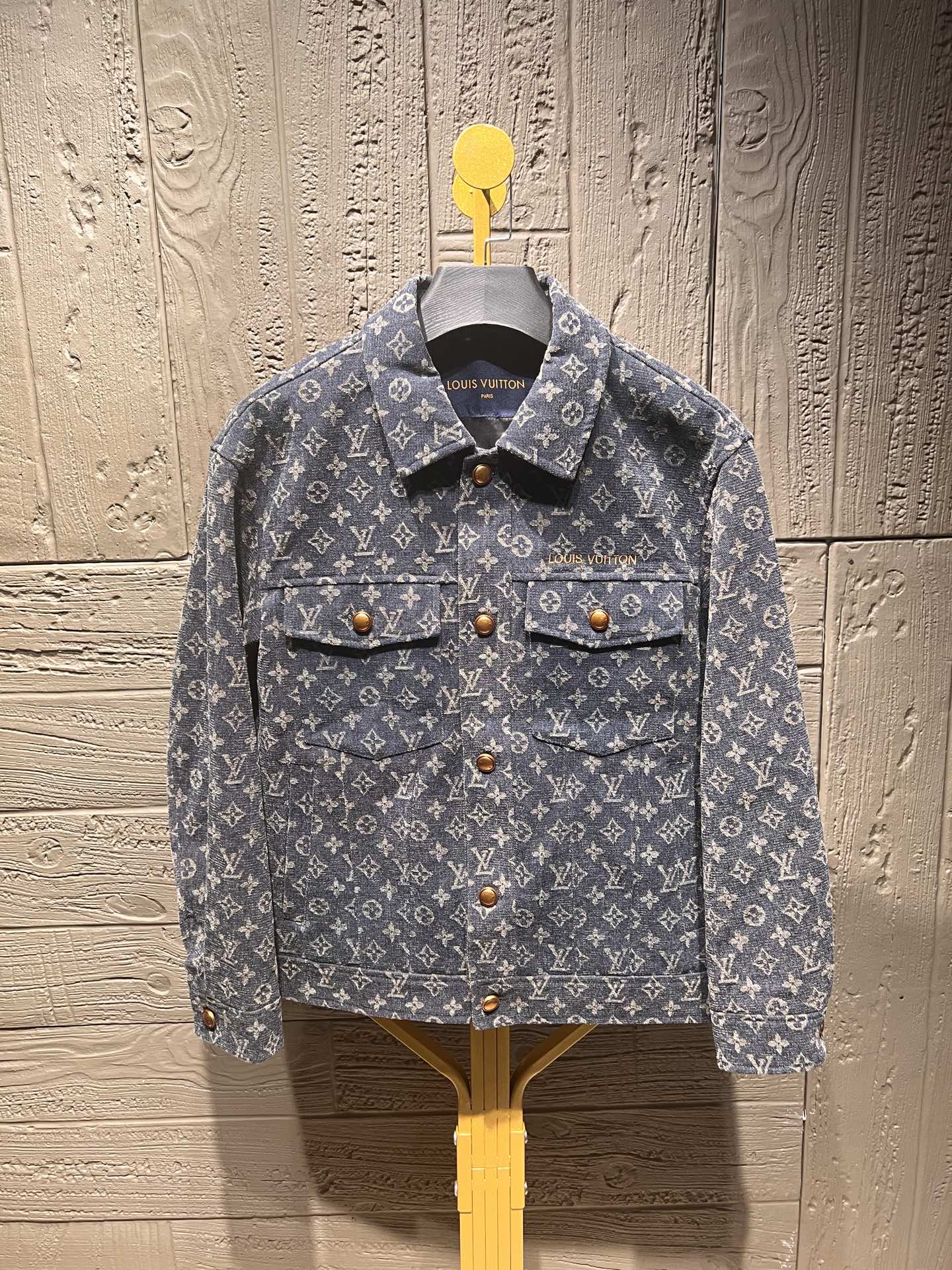 Louis Vuitton Monogram Jacquard Denim Jacket, Blue Cotton Casual Coat