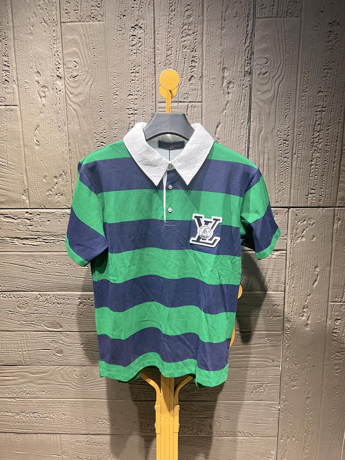 Louis Vuitton Striped Short Sleeve Polo Shirt with Monogram Collar