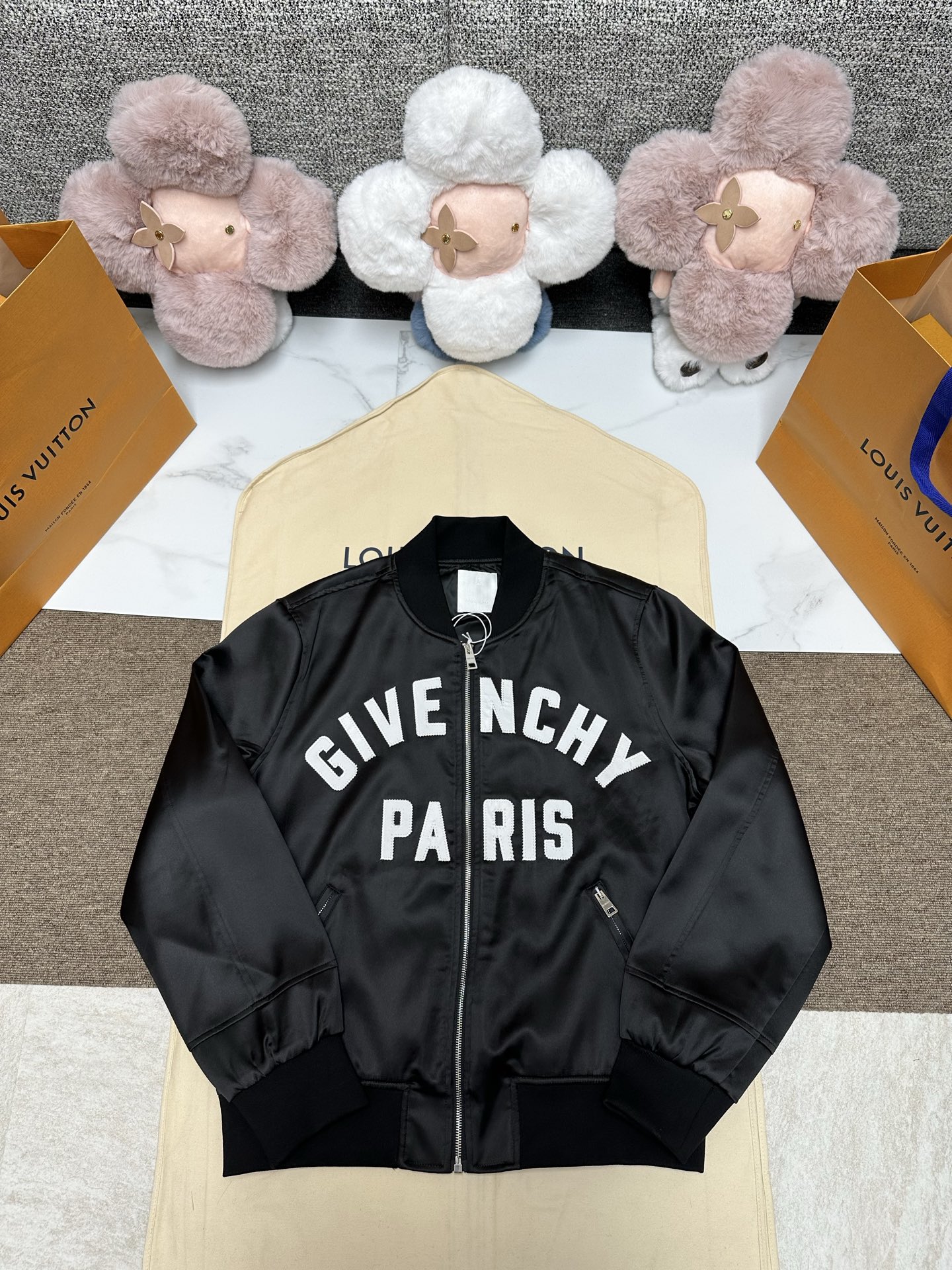 Givenchy Paris Logo Zip-Up Ribbed Aviator Jacket Blouson Coat Outwear