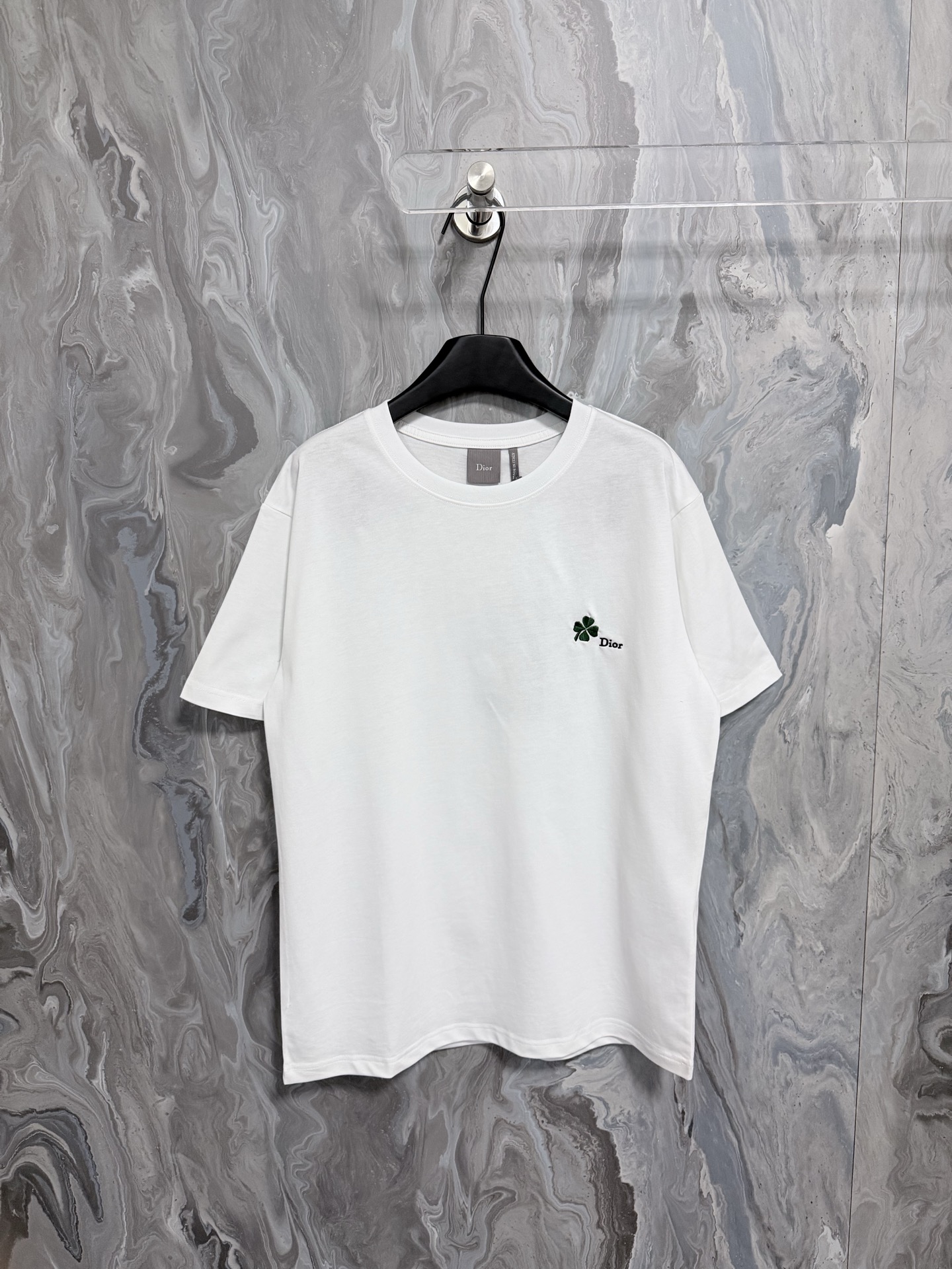 @105 Di0r 25 nueva camiseta de corte regular tejido de jersey de algodón blanco bordado gráfico Dior Clover Jonathan An…