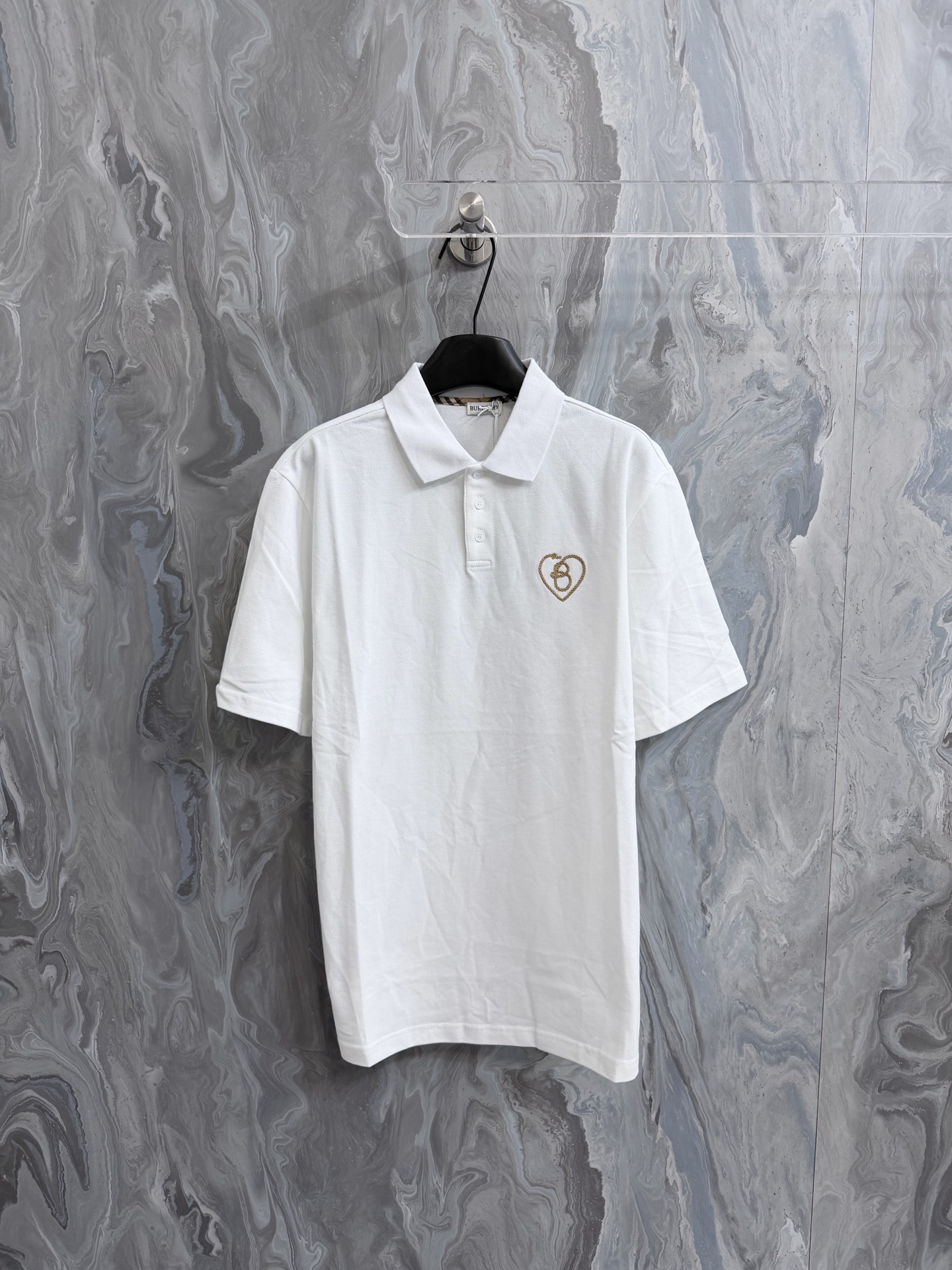 @155Burb@rry 26 Nuevo polo de algodón con estampado de letra B en forma de corazón para hombre, versión alta Talla: S.M…