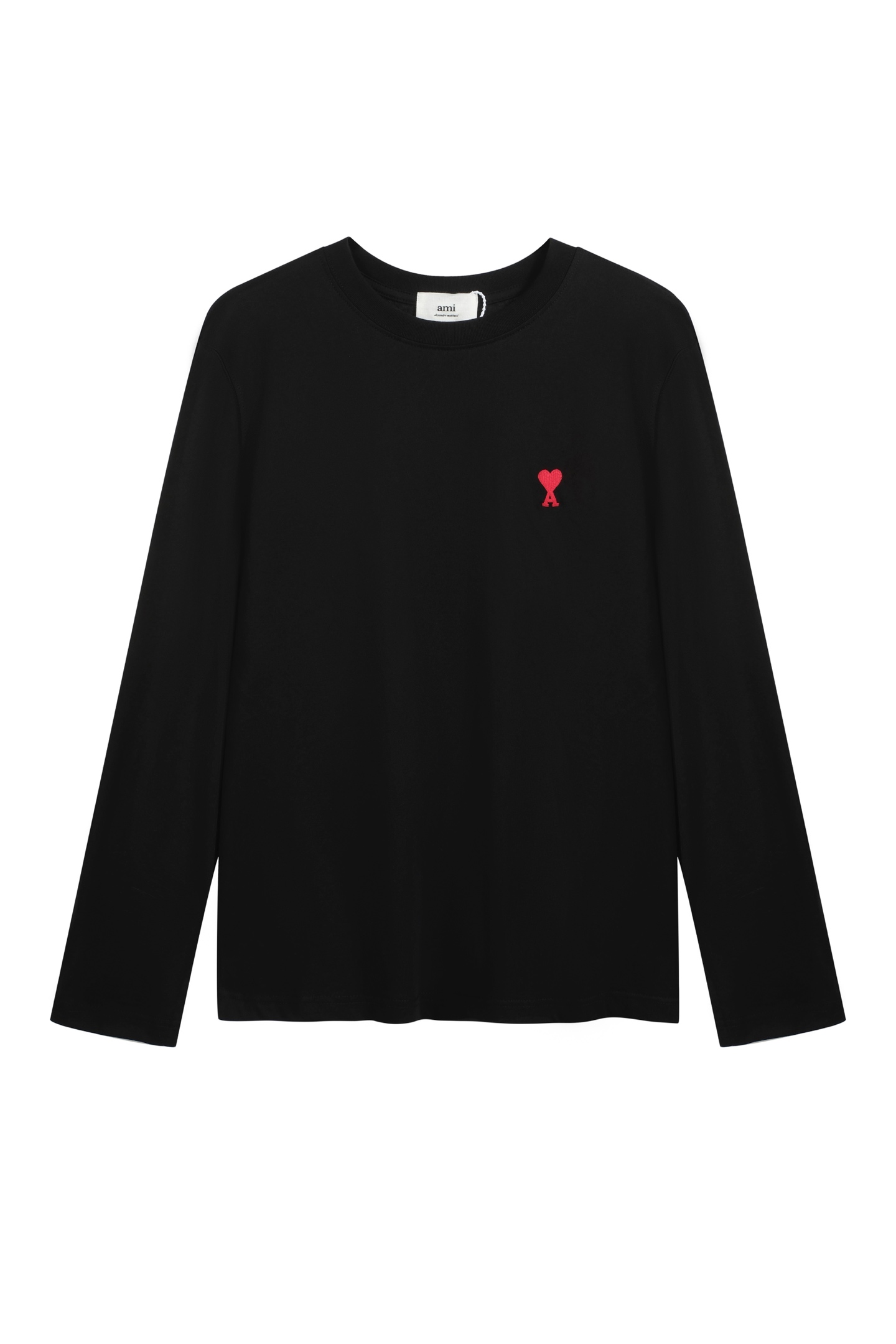 Negro, en stock 🚨 A9006#AM estilo minimalista francés, camiseta de manga larga con pequeño logo de corazón bordado, mu…