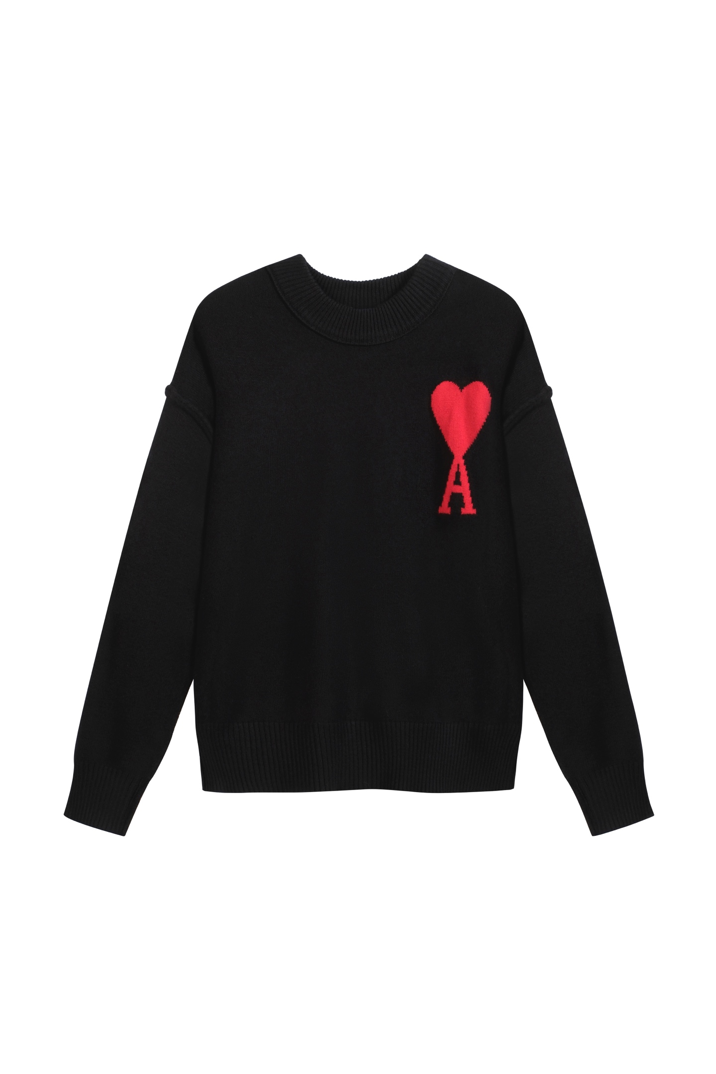 Negro En stock 🚨 A9008#AM Suéter de cuello redondo de estilo francés minimalista con logo de corazón y línea…
