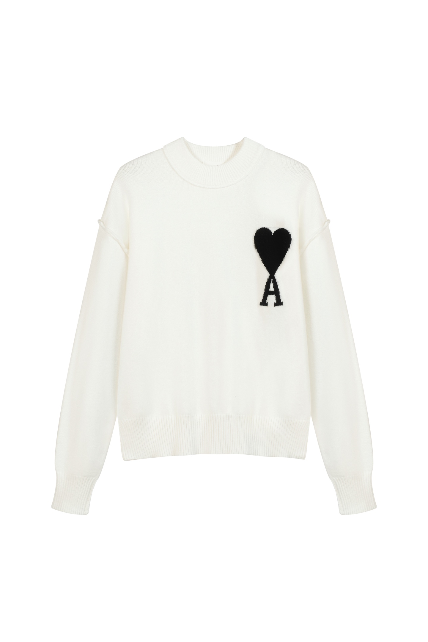 Blanco con corazón negro En stock 🚨 A9008#AM Suéter de cuello redondo de estilo francés minimalista con logo de corazó…