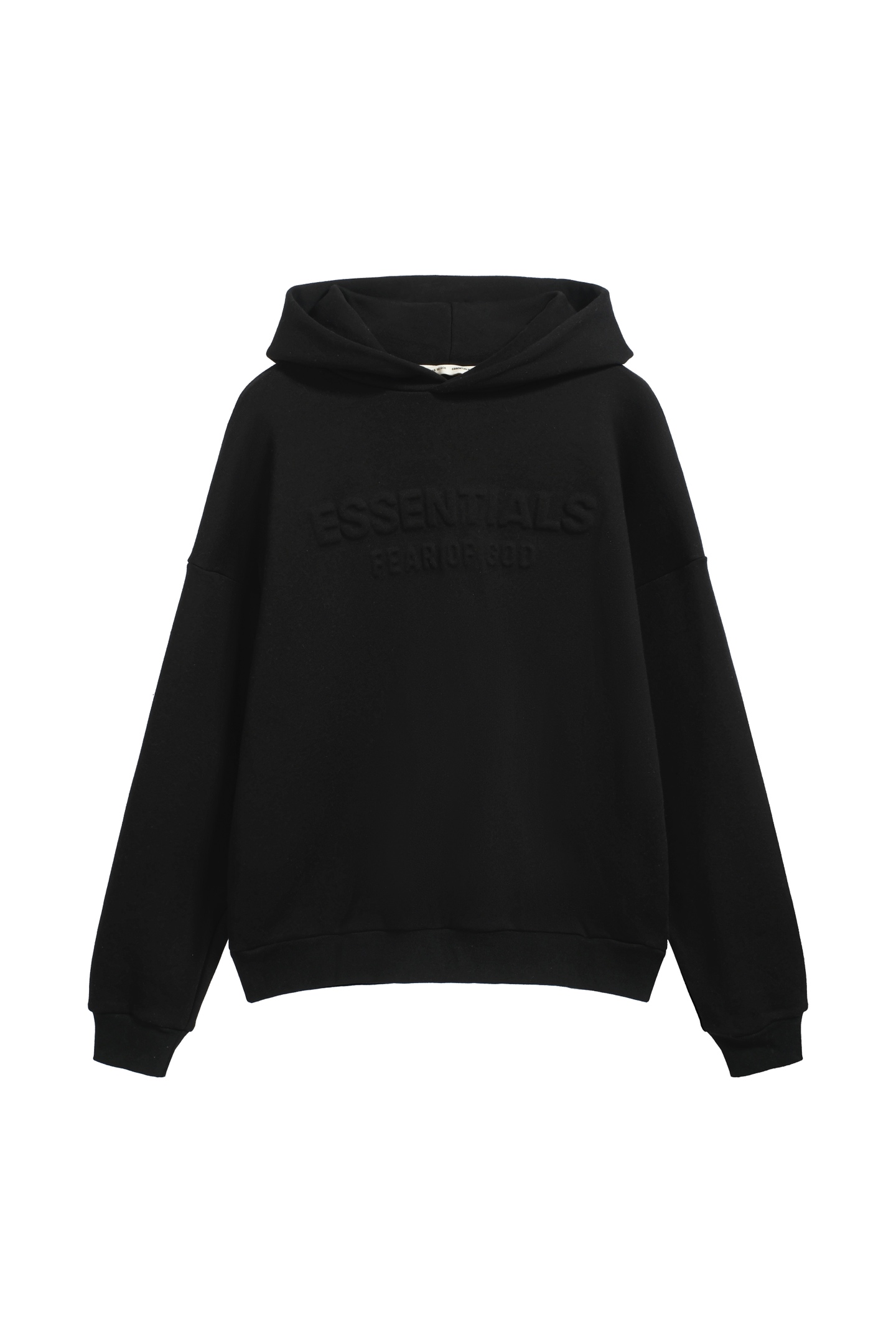 Negro azabache en stock🧨 6702#FO ESS sudadera con capucha logo letras en relieve 3D, gris trigo oscuro, negr…