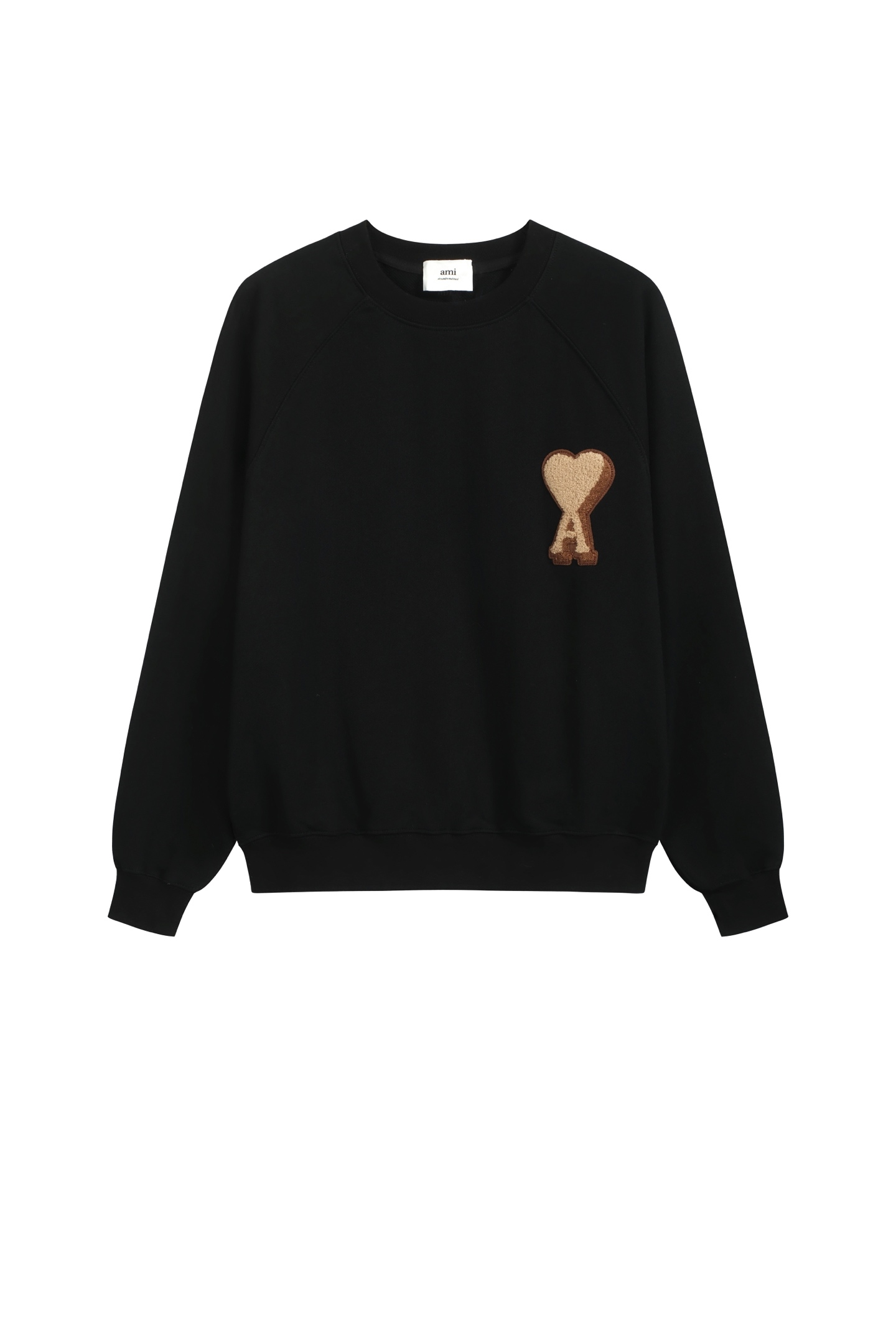 En stock ❤️‍🔥 A9011#AM estilo minimalista francés, sudadera de cuello redondo bordada con logo de corazón 3D, negro, t…