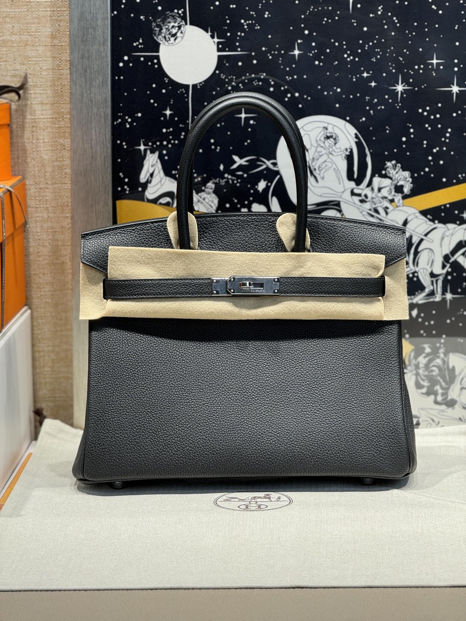 Hermes Birkin Bolsos de mano Negro Hardware plateado