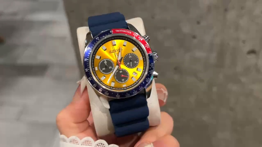 Seiko Men's Watch with Blue Silicone Band, Yellow Dial and Chronograph Function 1 Seiko Men's Watch with Blue Silicone Band, Yellow Dial and Chronograph Function