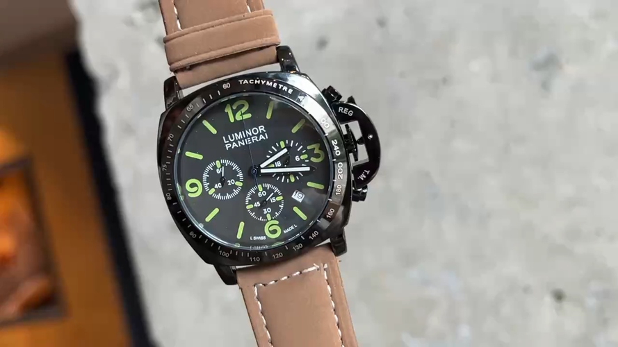 Panerai Luminor Men's Watch, Black Dial, Brown Leather Strap, 45mm