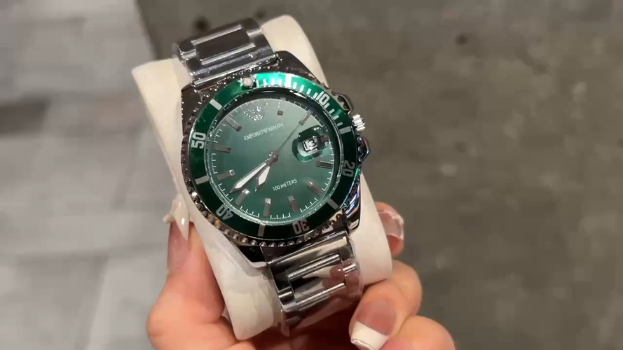 Emporio Armani Men's Quartz Watch with Stainless Steel Band, Green Dial 40mm