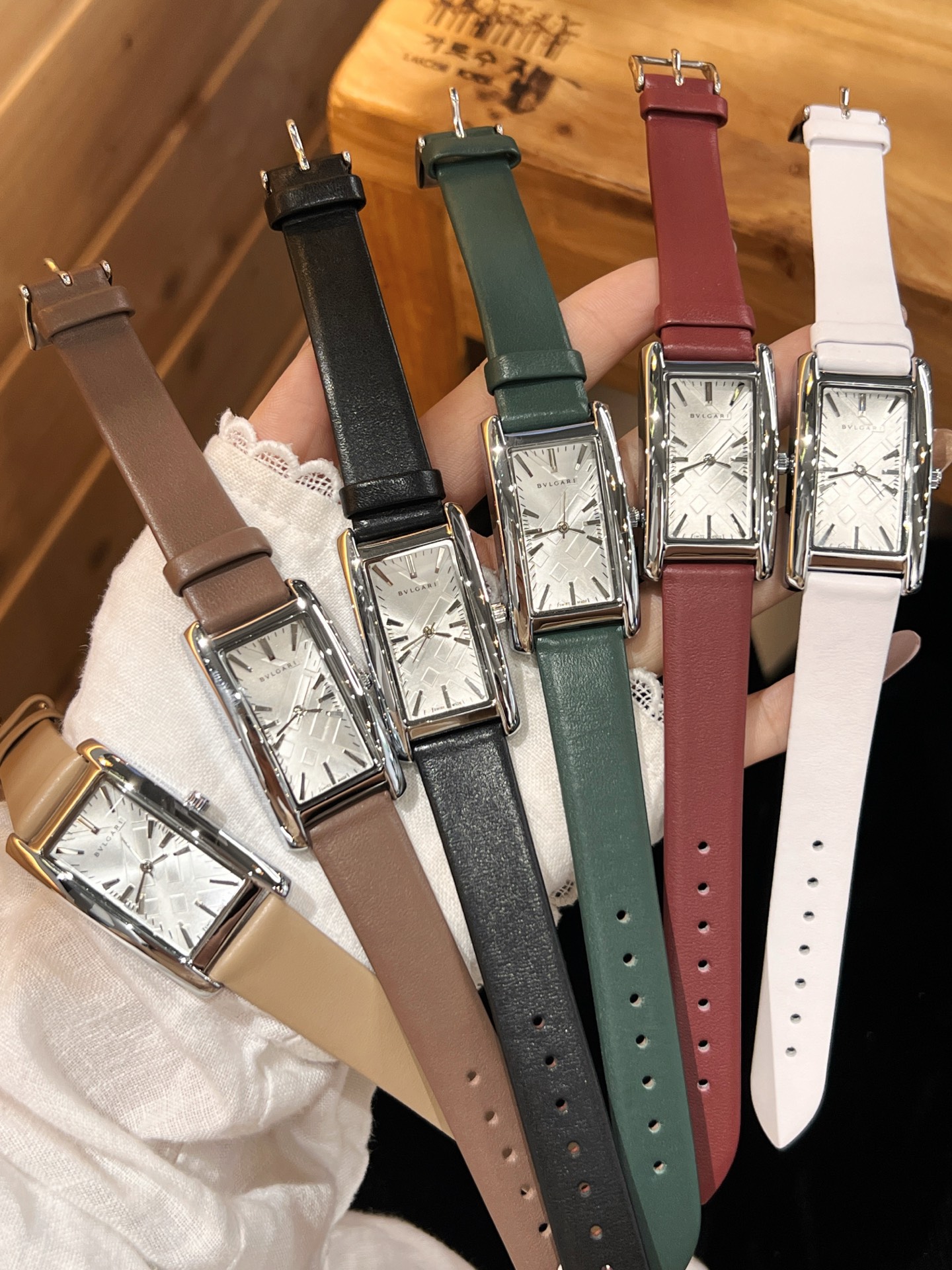 Bvlgari Rectangular Dial Women's Watch, Leather Band, Quartz Movement