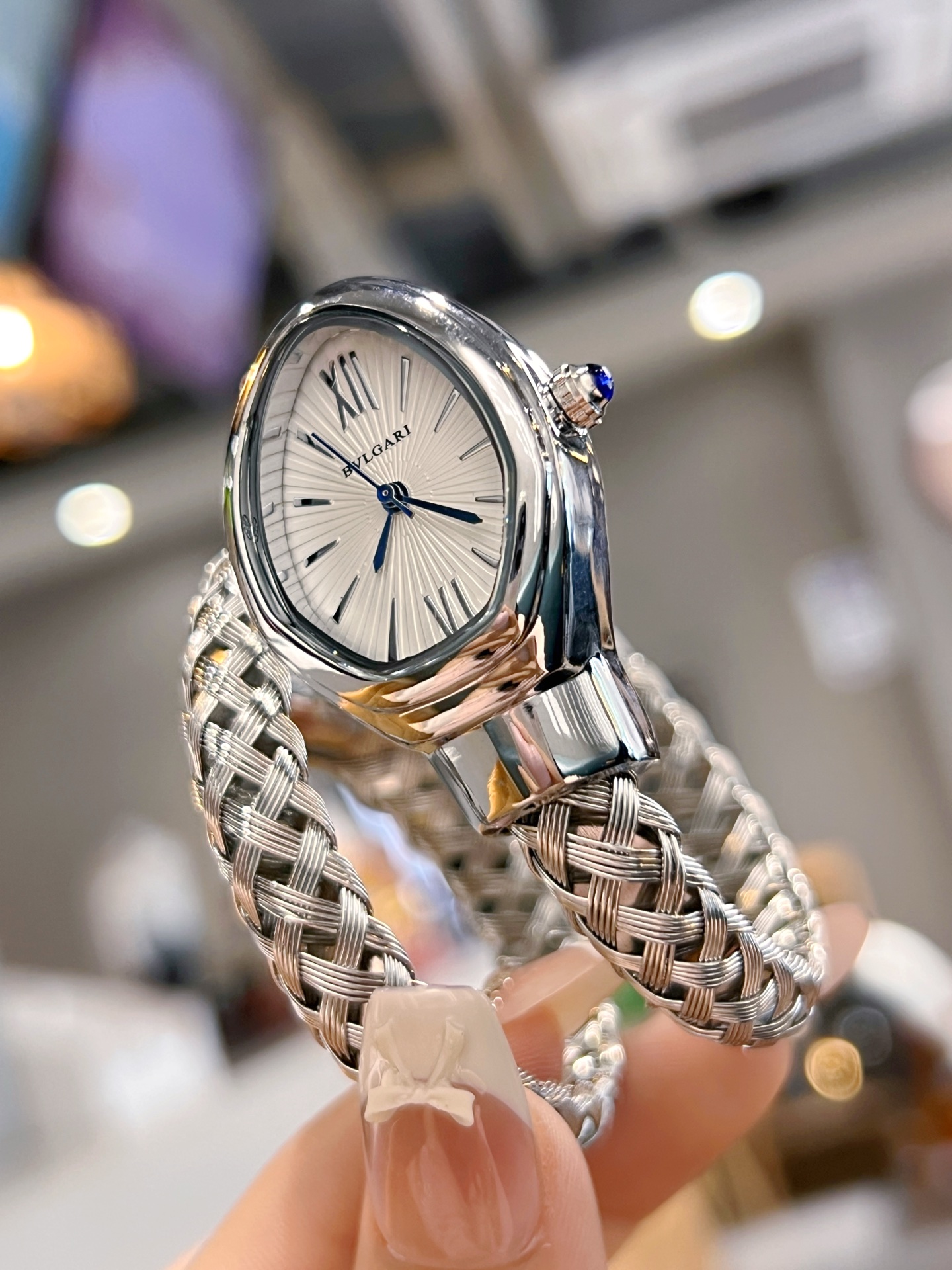 Bvlgari Serpenti Seduttori Silver Dial Ladies Watch, Stainless Steel Bracelet