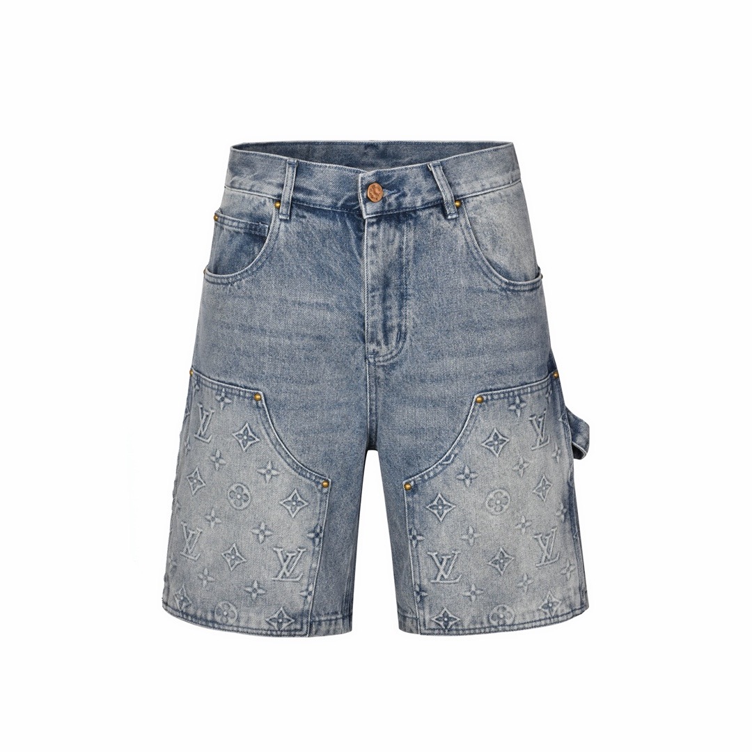 P125 Nº de modelo: 【M2380】 LOUIS VUITTON SS26 Pantalones cortos vaqueros de corte recto con logo clásico en relieve, un…