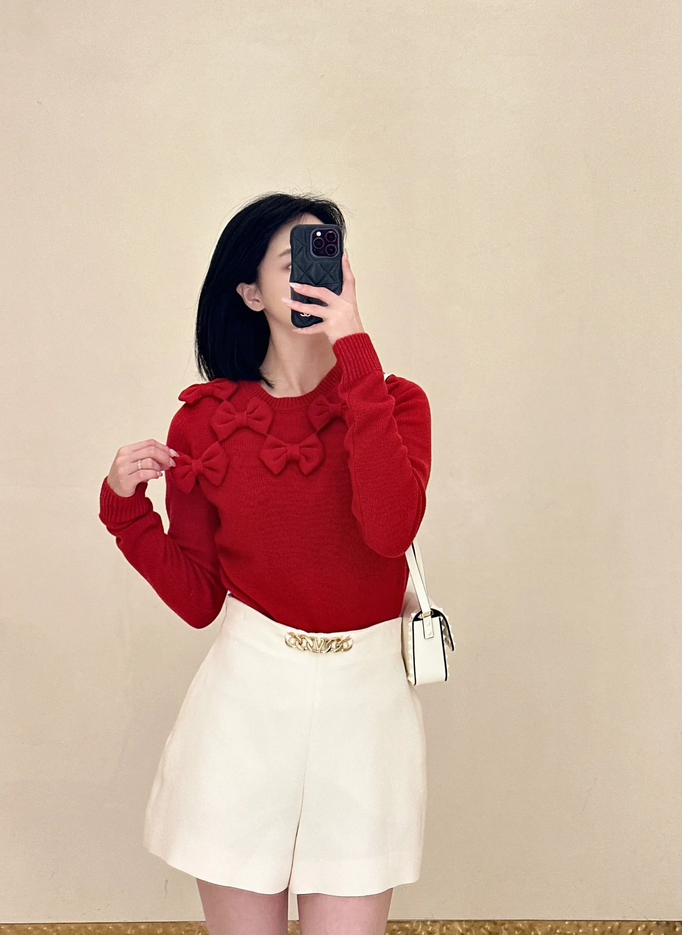 新款！最新VALEN 24NEW 新年红色蝴蝶结毛衣。尺码:SML。Pzsdqw。