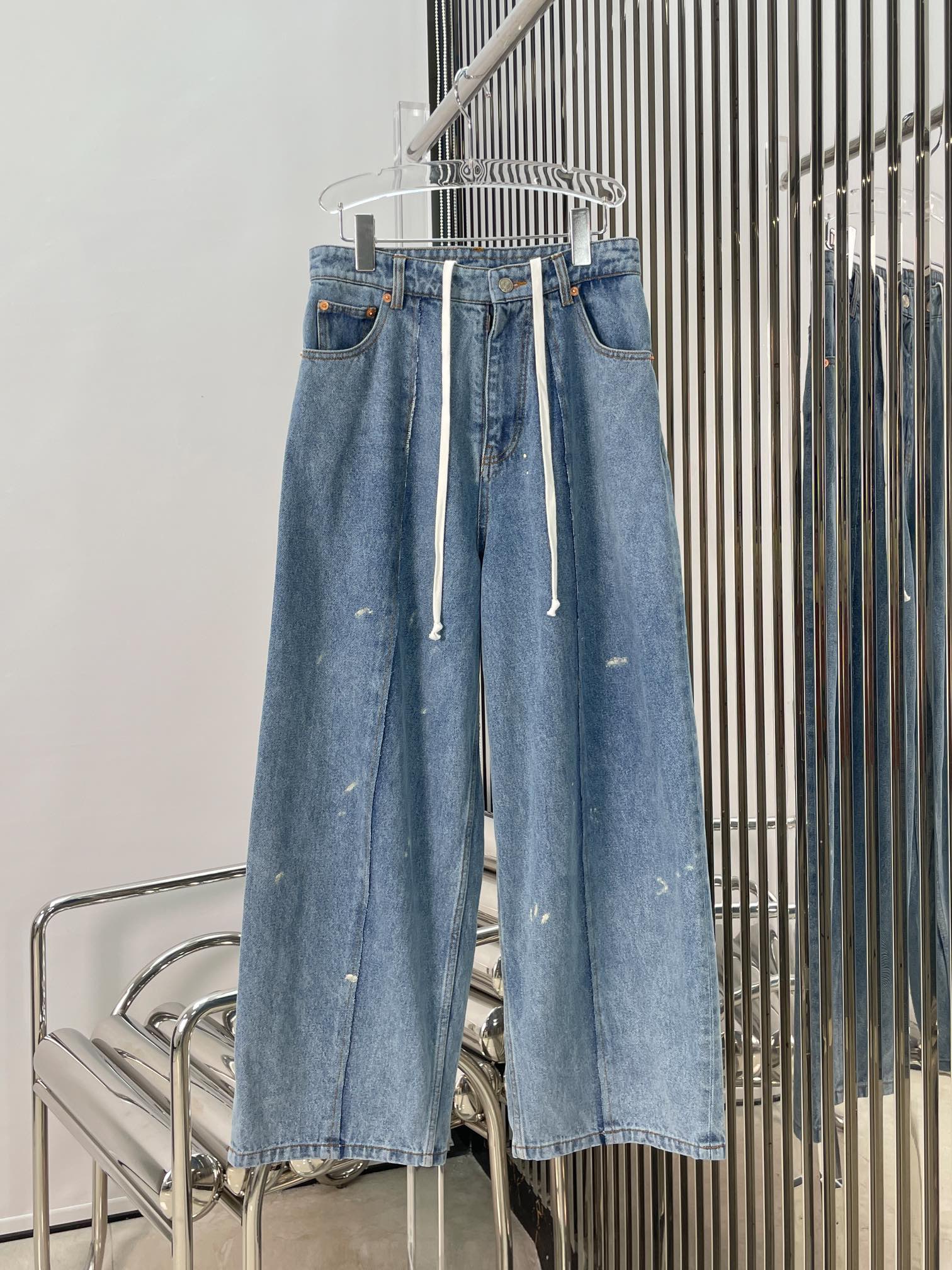 实拍图！最新MM6 SALOMON 联名24N 磨毛复古老爹牛仔裤。颜色：蓝、黑。尺码:SML。Pzldbd。