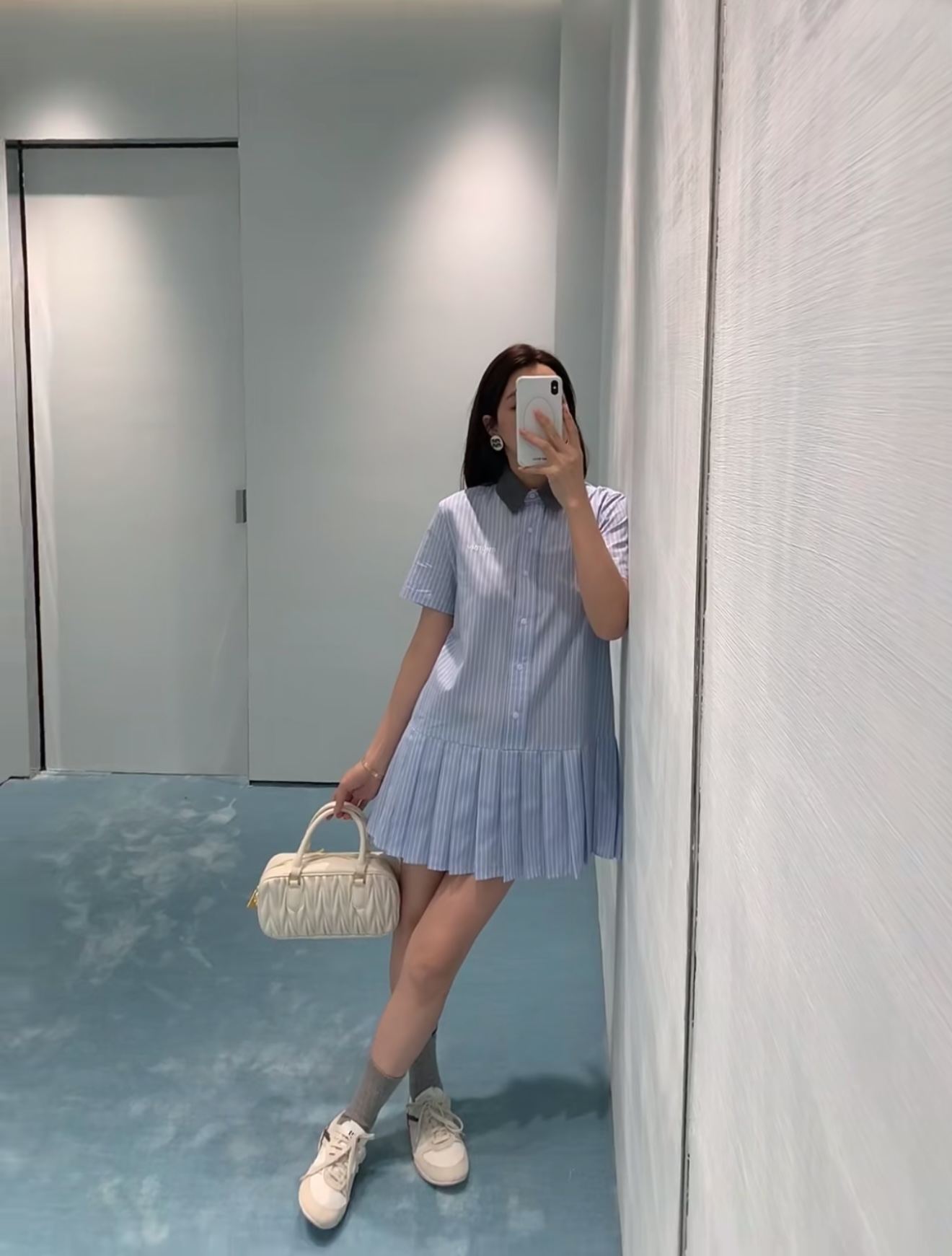 NO:307730,[Love] New [Love]!  Latest MIU 25NEW Striped Fake Two-Piece POLO Collar Shirt Dress. Size SM, miumiu, skirts, shirts, alexander wang19860909[爱心]新款[爱心]！最新MIU 25NEW 条纹假两件POLO领衬衫连衣裙.尺码SM,,miumiu,skirts,shirts,alexander wang,Women's clothing