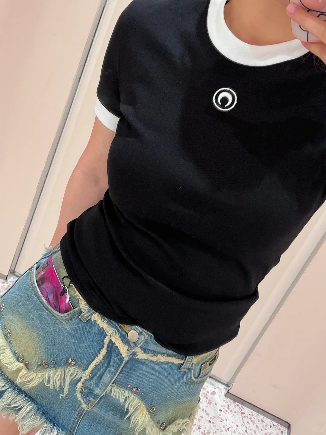 NO:331837,[Love] New [Love]!  Latest MARINE 25NEW Little Moon Contrast T-shirt. Colors Black, White, Gray. Size SML.,,tees, t-shirt,alexander wang19860909[爱心]新款[爱心]！最新MARINE 25NEW 小月亮撞色T恤.颜色黑、白、灰.尺码SML.,,tees，t-shirt,alexander wang,Women's clothing