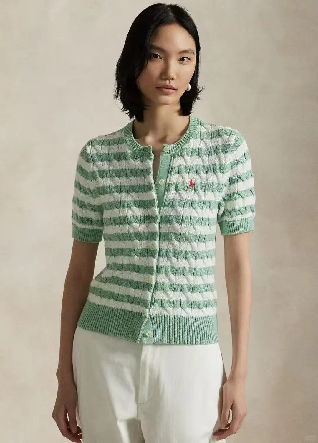 NO:334038,[Love] New [Love]!  Latest RL 25NEW Pony Embroidered Stripe Knitted Short Sleeve Cardigan. Size SML..., T-shirt,alexander wang19860909[爱心]新款[爱心]！最新RL 25NEW 小马刺绣条纹针织短袖开衫.尺码SML..,,T-shirt,alexander wang,Women's clothing