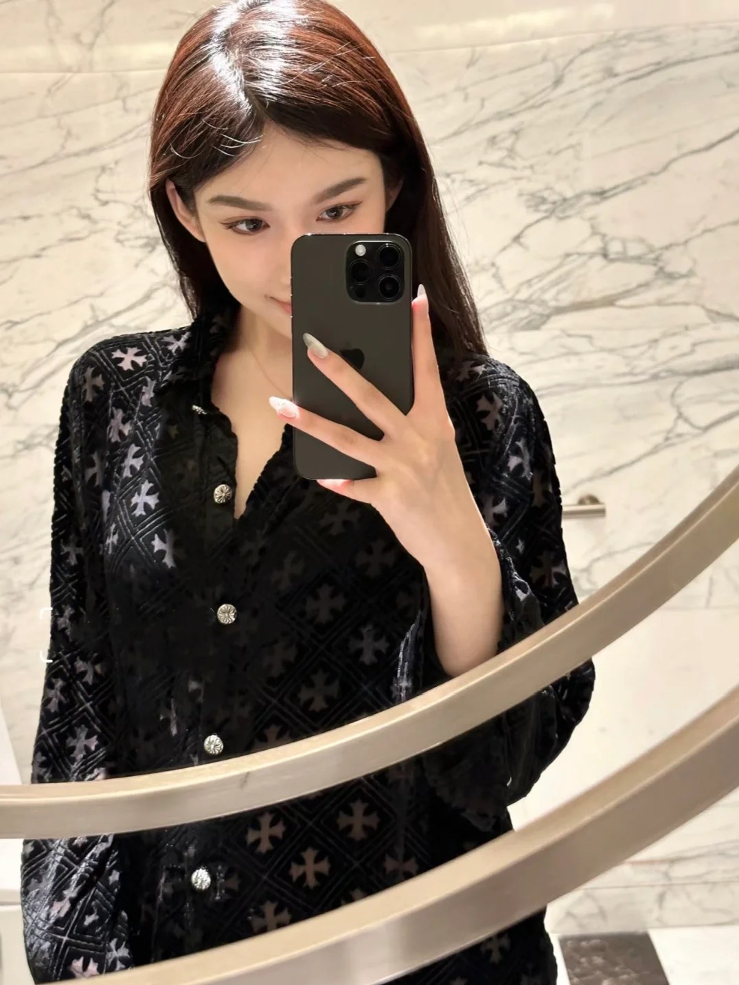 NO:420685,[Love] New [Love]!  Latest CH 25NEW Cross Jacquard Flocking Shirt. Size SML..,,shirts,alexander wang19860909[爱心]新款[爱心]！最新CH 25NEW 十字架提花植绒衬衫.尺码SML..,,shirts,alexander wang,Women's clothing