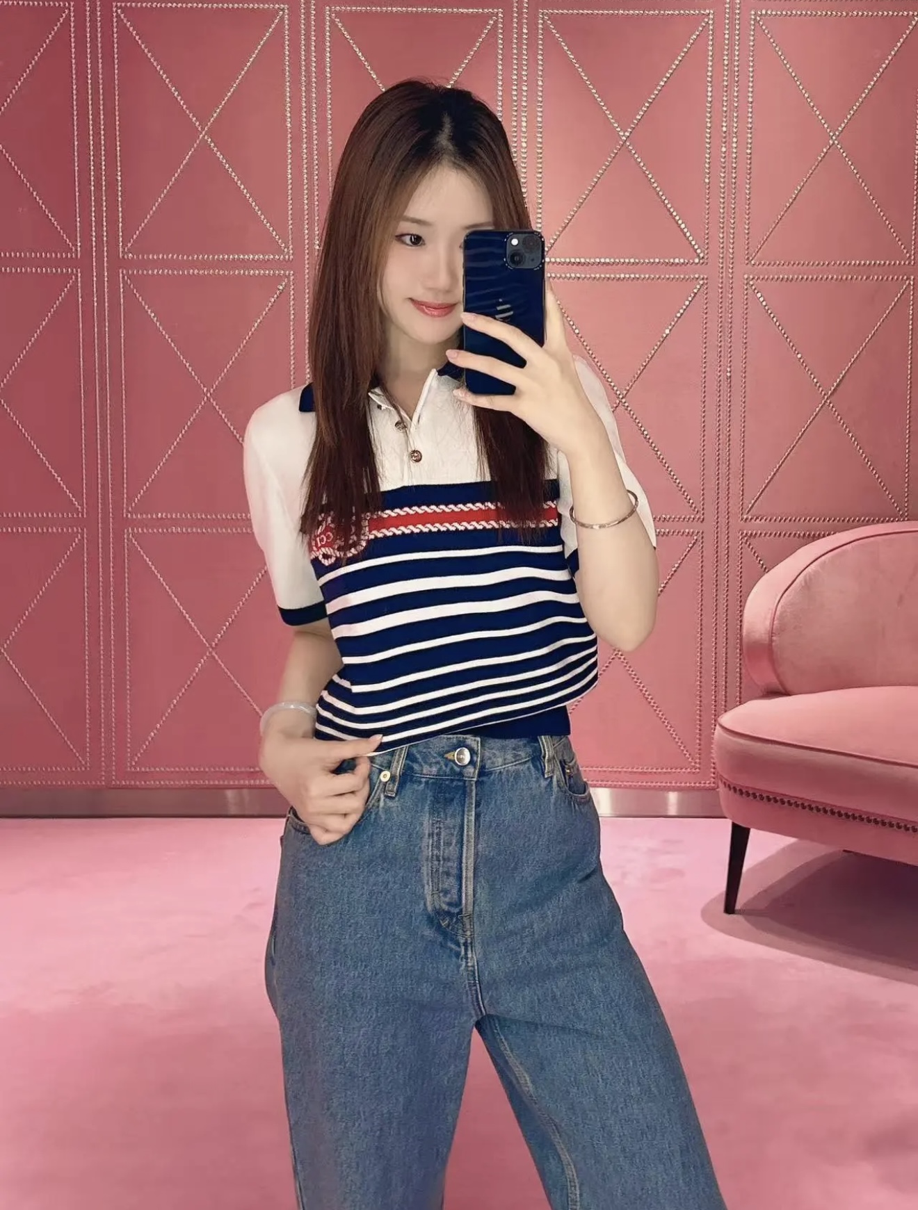 NO:424307,[Love] New [Love]!  Latest GU 25NEW Striped Knitted POLO Top. Size SML..,,alexander wang19860909[爱心]新款[爱心]！最新GU 25NEW 条纹针织POLO上衣.尺码SML..,,alexander wang,Women's clothing