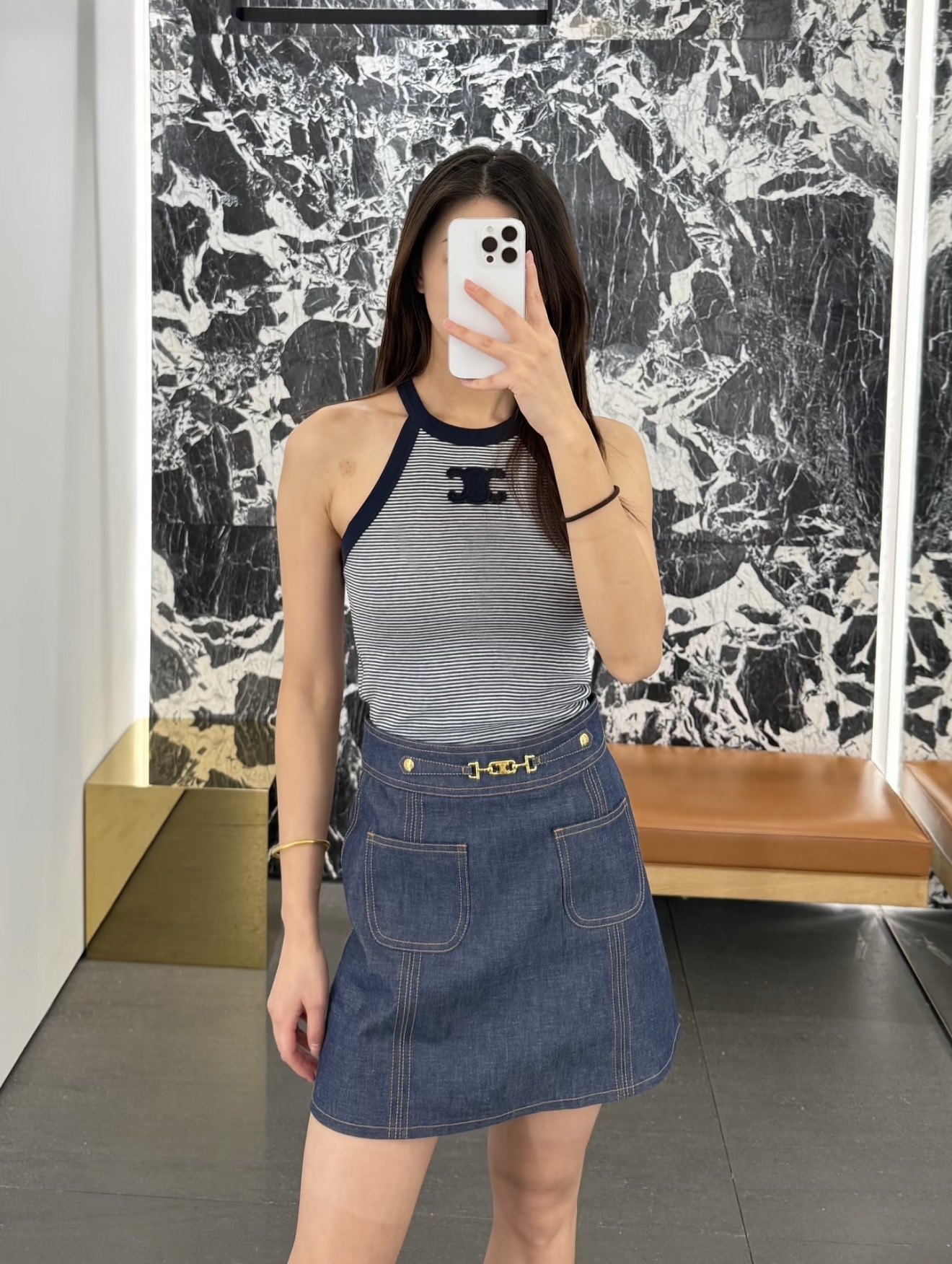 NO:420661,[Love] New [Love]!  Latest CE 25NEW Arc de Triomphe metal chain A-line denim skirt. Size SML..., skirts, alexander wang19860909[爱心]新款[爱心]！最新CE 25NEW 凯旋门金属链条A字牛仔半裙.尺码SML..,,skirts,alexander wang,Women's clothing