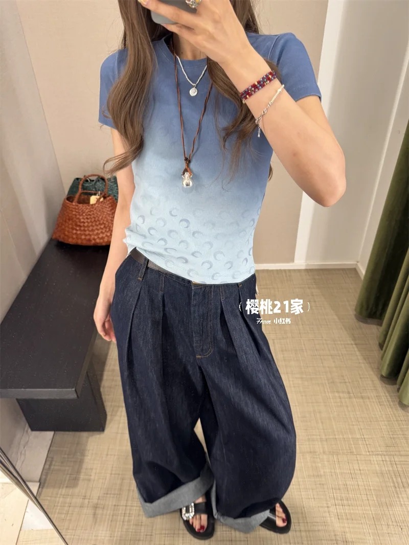 NO:446250,[Love] New [Love]!  Latest MARINE 25NEW Little Moon Gradient Print Short Sleeve T-Shirt. Size SML.., T-shirt,tees, t-shirt,alexander wang19860909[爱心]新款[爱心]！最新MARINE 25NEW 小月亮渐变印花短袖T恤.尺码SML..,,T-shirt,tees，t-shirt,alexander wang,Women's clothing