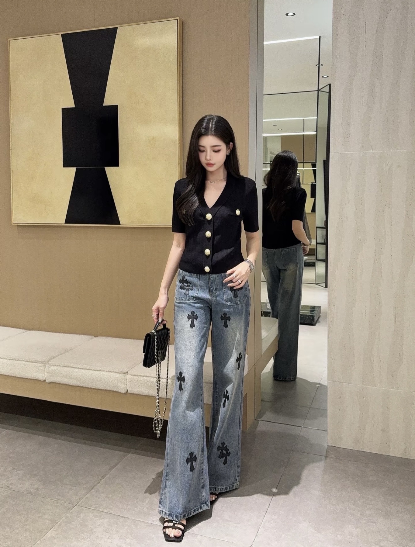 NO:474286,[Love] New [Love]!  Latest CH 25NEW Crow Cross Leather Jeans. Size SML., chrome hearts, jeans, alexander wang19860909[爱心]新款[爱心]！最新CH 25NEW 克罗十字架拼皮牛仔裤.尺码SML.,,chrome hearts,jeans,alexander wang,Women's clothing