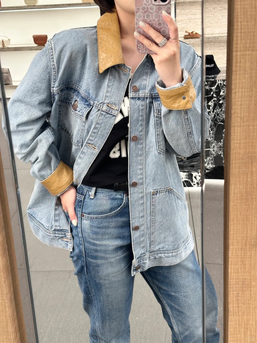 NO:475655,[Love] New [Love]!  Latest CE 25NEW Arc de Triomphe LOGO leather collar denim jacket. Size SML., Jackets & coats,alexander wang19860909[爱心]新款[爱心]！最新CE 25NEW 凯旋门LOGO皮领牛仔外套.尺码SML.,,jackets & coats,alexander wang,Women's clothing
