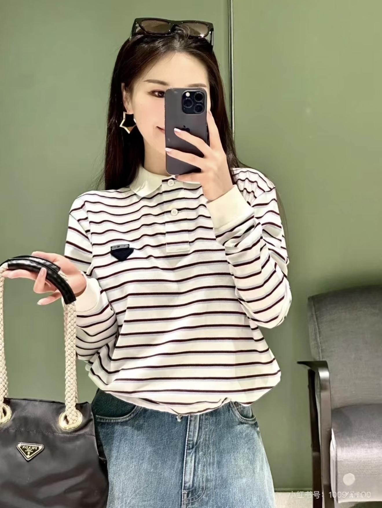 NO:498173,[Love] New [Love]!  Latest PR 25NEW Triangle Striped Lapel POLO Top. Size SML.P, alexander wang19860909[爱心]新款[爱心]！最新PR 25NEW 三角标条纹翻领POLO上衣.尺码SML.P,,alexander wang,Women's clothing