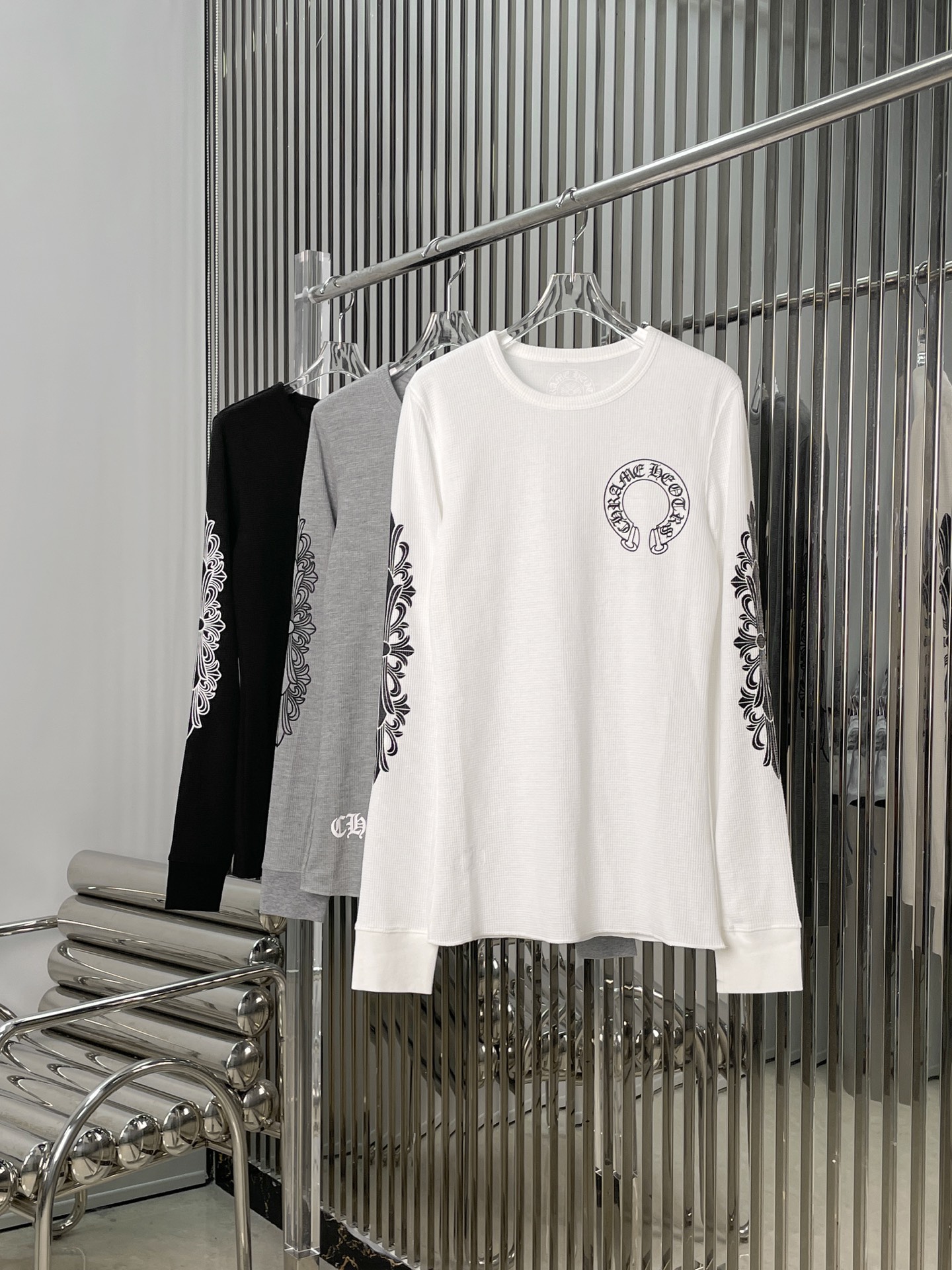 NO:534283,[Love] New [Love]!  Latest CH 25NEW Crow Waffle Print Long Sleeve T-shirt. Colors Black, White, Gray. Size SML., chrome hearts,tees, t-shirt,alexander wang19860909[爱心]新款[爱心]！最新CH 25NEW 克罗华夫格印花长袖T恤.颜色黑、白、灰.尺码SML.,,chrome hearts,tees，t-shirt,alexander wang,Women's clothing