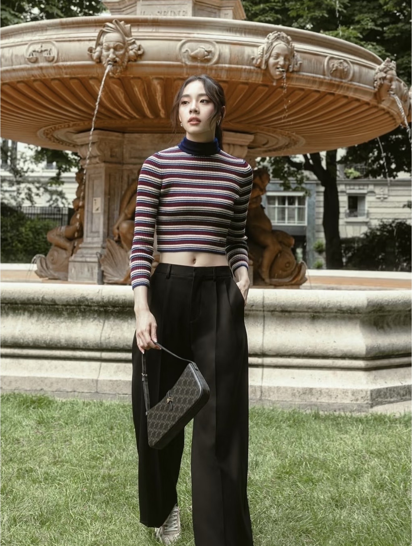 NO:577995,[Love] New style [Love]!  The latest CE 25NEW Arc de Triomphe embroidered wool turtleneck striped knitted bottoming shirt. Size SML.,,alexander wang19860909[爱心]新款[爱心]！最新CE 25NEW 凯旋门刺绣羊毛高领条纹针织打底衫.尺码SML.,,alexander wang,Women's clothing