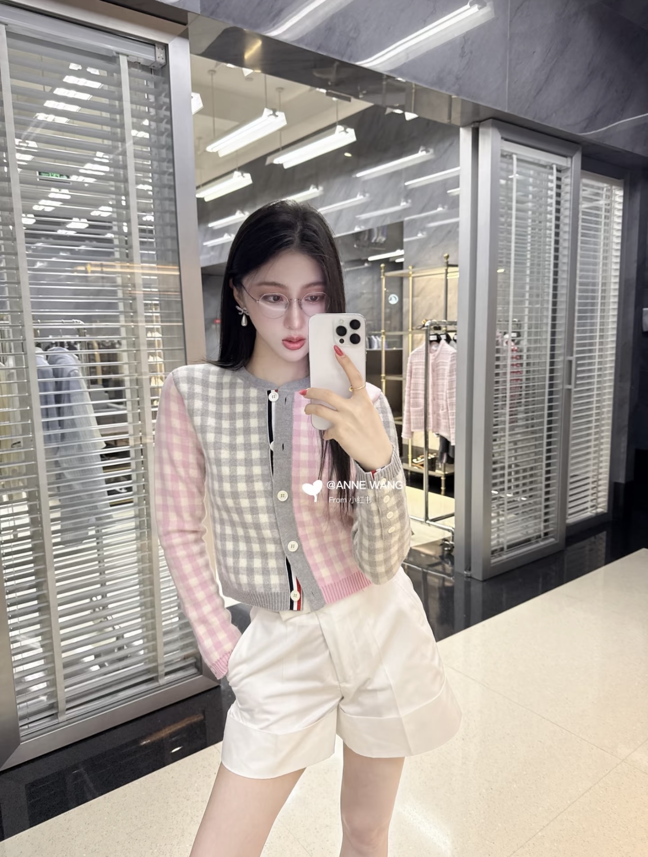 NO:590501,[Love] New style [Love]!  The latest TB 25NEW pink patchwork checkerboard knitted cardigan. Size SML.P,,alexander wang19860909[爱心]新款[爱心]！最新TB 25NEW 粉色拼接棋盘格针织开衫.尺码SML.P,,alexander wang,Women's clothing