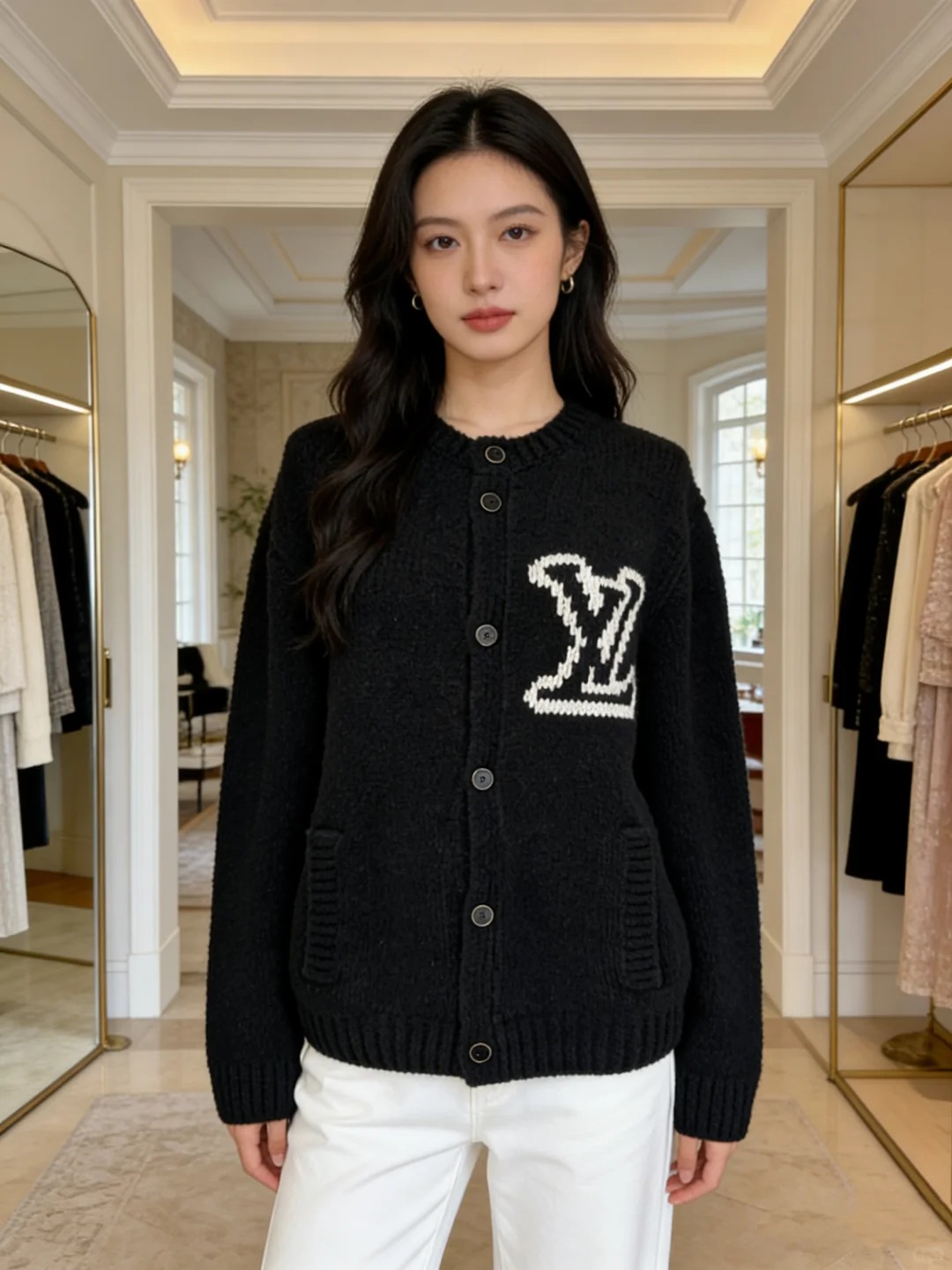NO:665993,[Love] New style [Love]!  The latest L 26NEW wool knitted large LOGO jacquard cardigan. Size SML.,, 19860909[爱心]新款[爱心]！最新L 26NEW 羊毛针织大LOGO提花开衫.尺码SML.,, ,Women's clothing