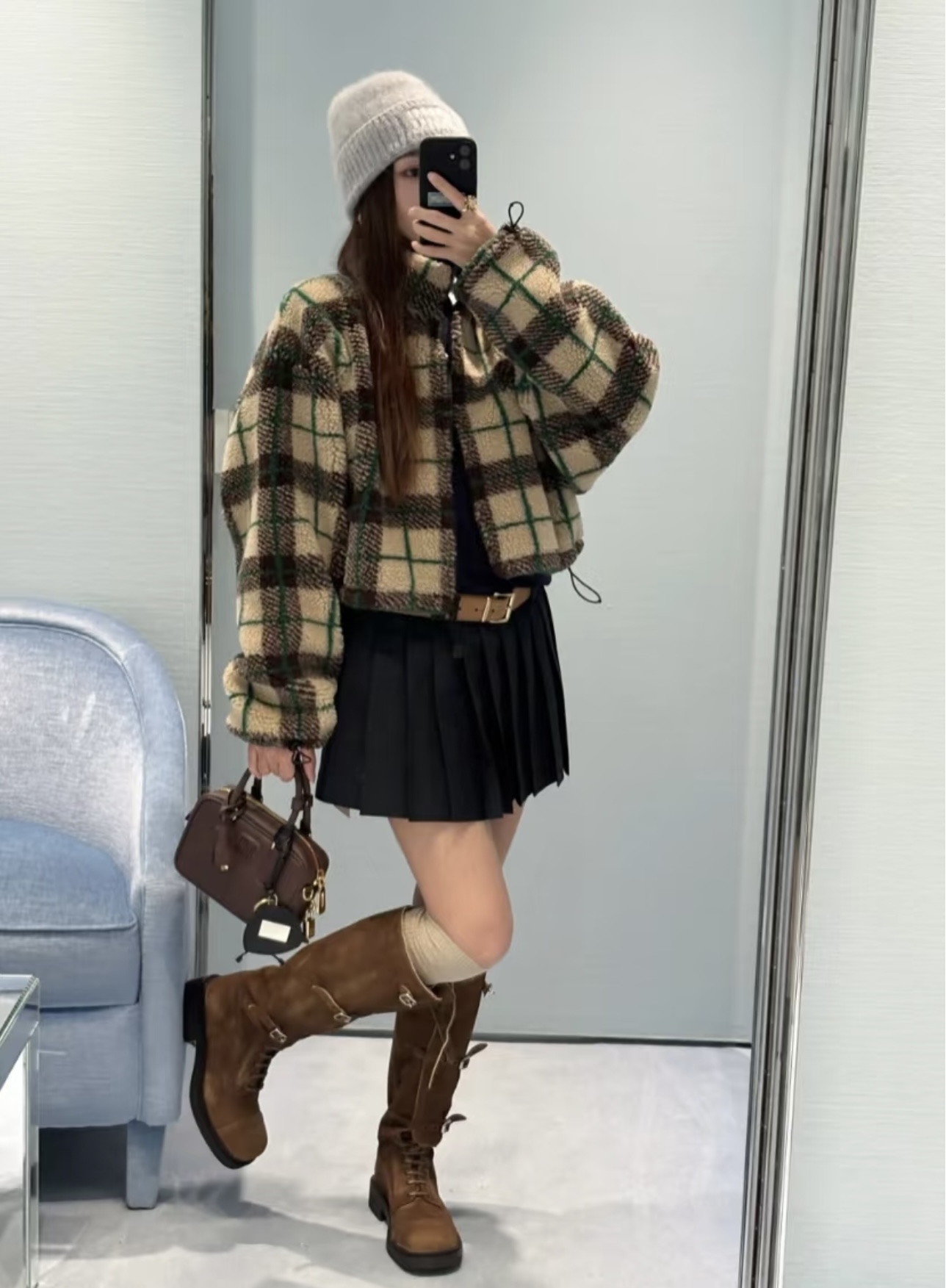 NO:695412,[Love] New style [Love]!  The latest MIU 26NEW lamb wool plaid jacket. Size SML.,,miumiu,jackets & coats,19860909[爱心]新款[爱心]！最新MIU 26NEW 羊羔毛格纹外套.尺码SML.,,miumiu,jackets & coats,,Women's clothing