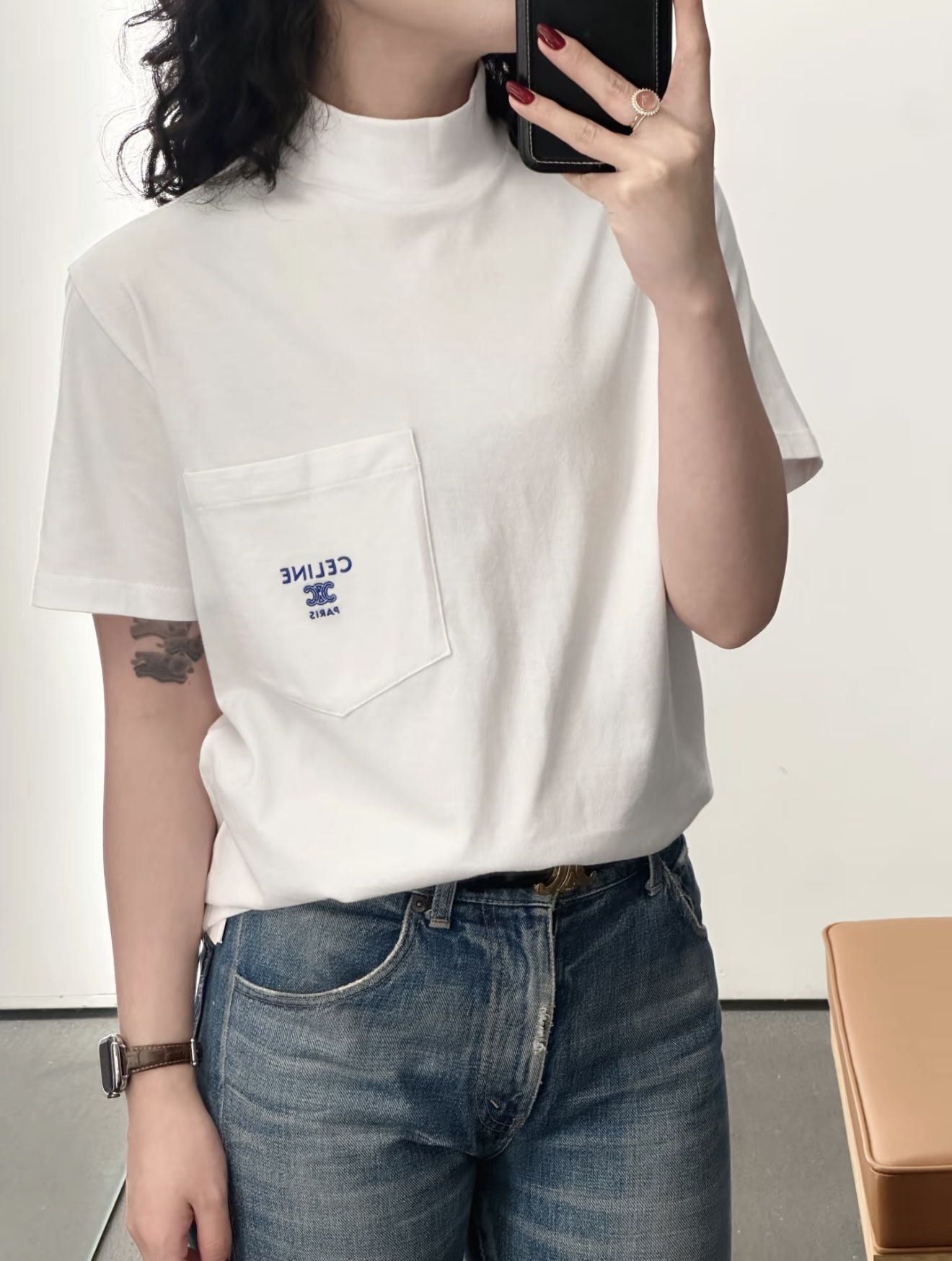 NO:716058,[Love] New style [Love]!  The latest CE 26NEW Arc de Triomphe embroidered pocket short-sleeved T-shirt. Size SML.,, T-shirt, tees, t-shirt,19860909[爱心]新款[爱心]！最新CE 26NEW 凯旋门刺绣口袋短袖T恤.尺码SML.,,T-shirt,tees，t-shirt,,Women's clothing