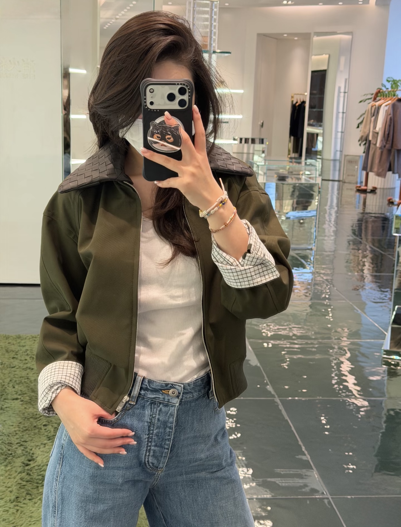 NO:729950,Women's models. Men's models [love] new style [love]!  The latest BV 26NEW woven leather collar moss green jacket. Size SML,,bottega veneta,jackets & coats,19860909女款.男款[爱心]新款[爱心]！最新BV 26NEW 编织皮领苔藓绿夹克.尺码SML,,bottega veneta,jackets & coats,,Women's clothing