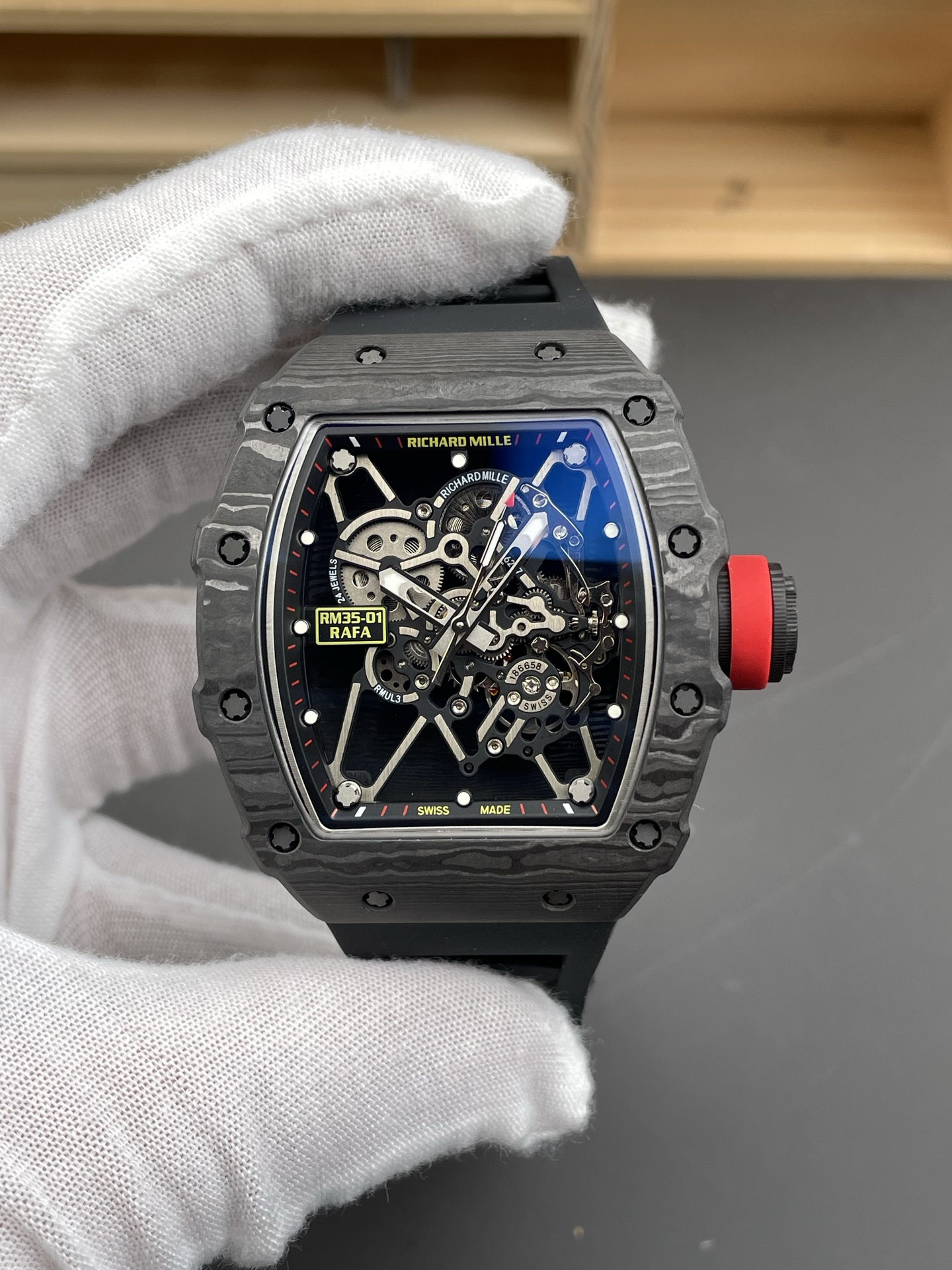 NO:541785,RM35-01 Black and red circle carbon fiber/51x42mm/RMUL3 machine,19860909RM35-01 黑红圈碳纤维/51x42mm/RMUL3机,,Watch