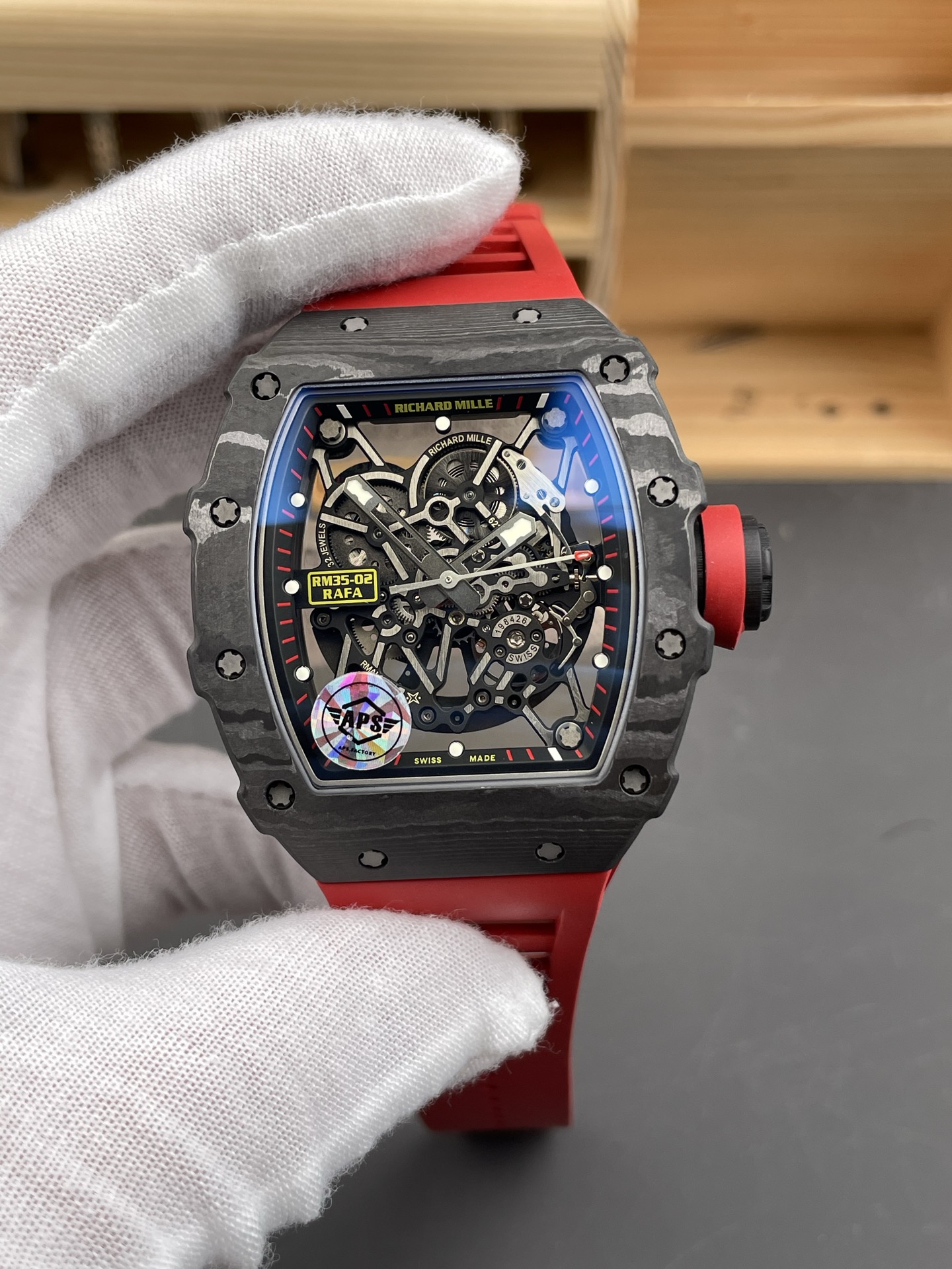 NO:553439,AS RM35-02 carbon fiber red ring/49.94x44.5mm/RMAL1 movement/V2 version, no card,19860909AS RM35-02 碳纤维红圈/49.94x44.5mm/RMAL1机芯/V2版 无卡度,,Watch