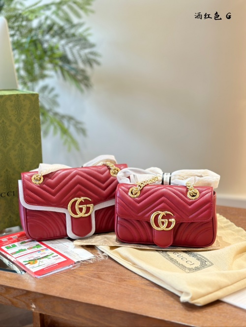 Gucci Marmont Cherry Red Chevron Leather Shoulder Bag with Gold-Tone Hardware 1 Gucci Marmont Cherry Red Chevron Leather Shoulder Bag with Gold-Tone Hardware
