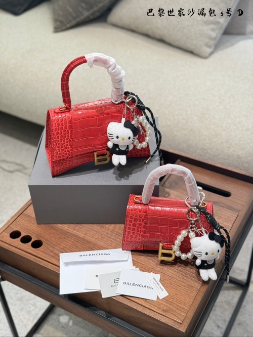 Balenciaga Hourglass Mini Bolso de Mano con Textura de Cocodrilo Rojo 1 Balenciaga Hourglass Mini Bolso de Mano con Textura de Cocodrilo Rojo