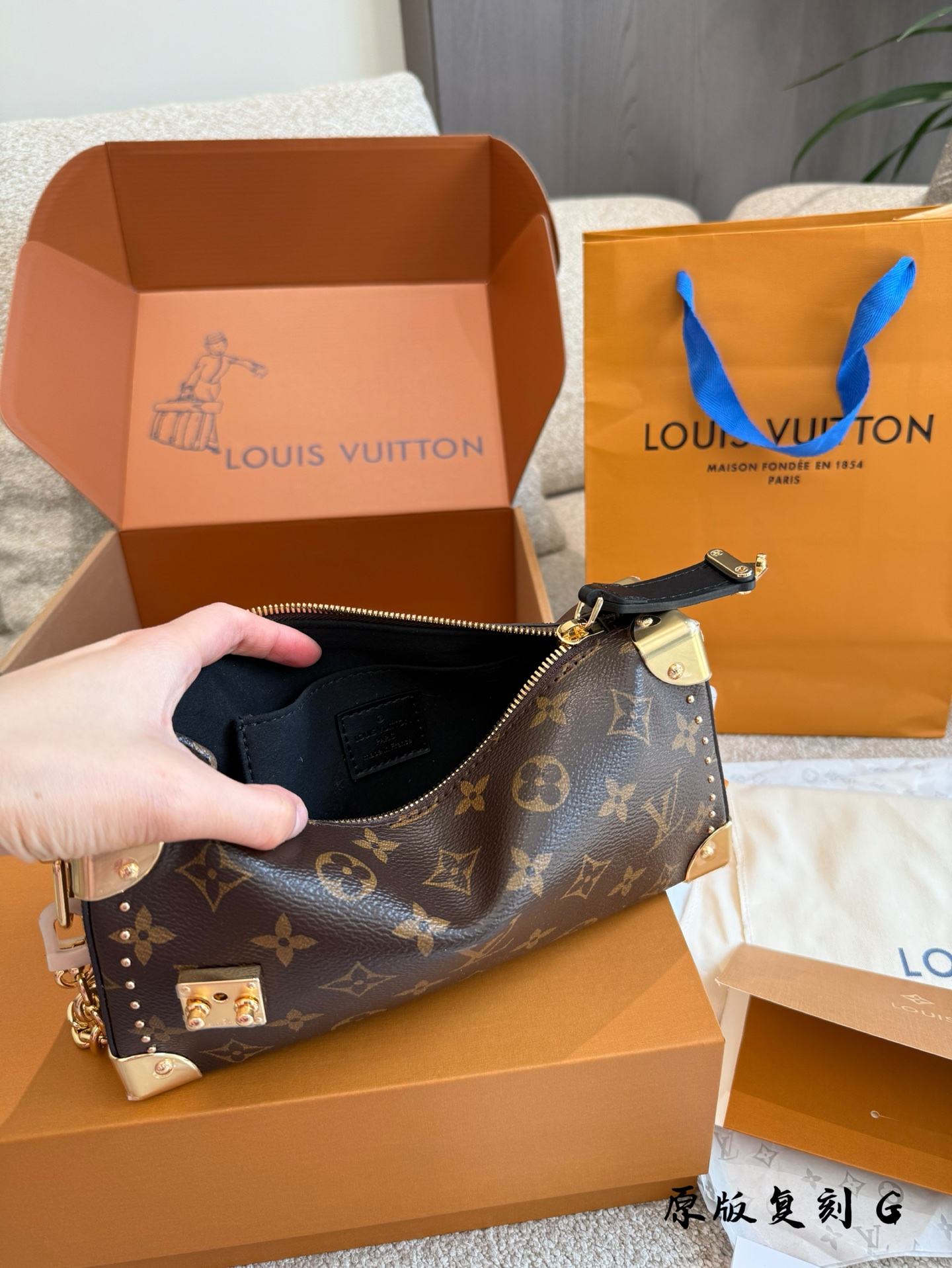 Louis Vuitton Slim Trunk Monogram Canvas Handbag with Chain 8 i1742738402669 8215 0 6