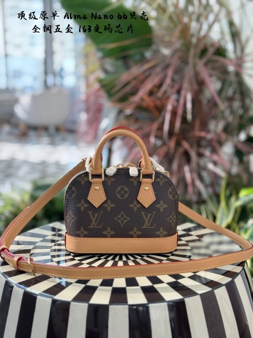 Louis Vuitton Alma Nano Monogram Canvas Handbag with Leather Trim, 18 x 12 x 8 cm 1 Louis Vuitton Alma Nano Monogram Canvas Handbag with Leather Trim, 18 x 12 x 8 cm