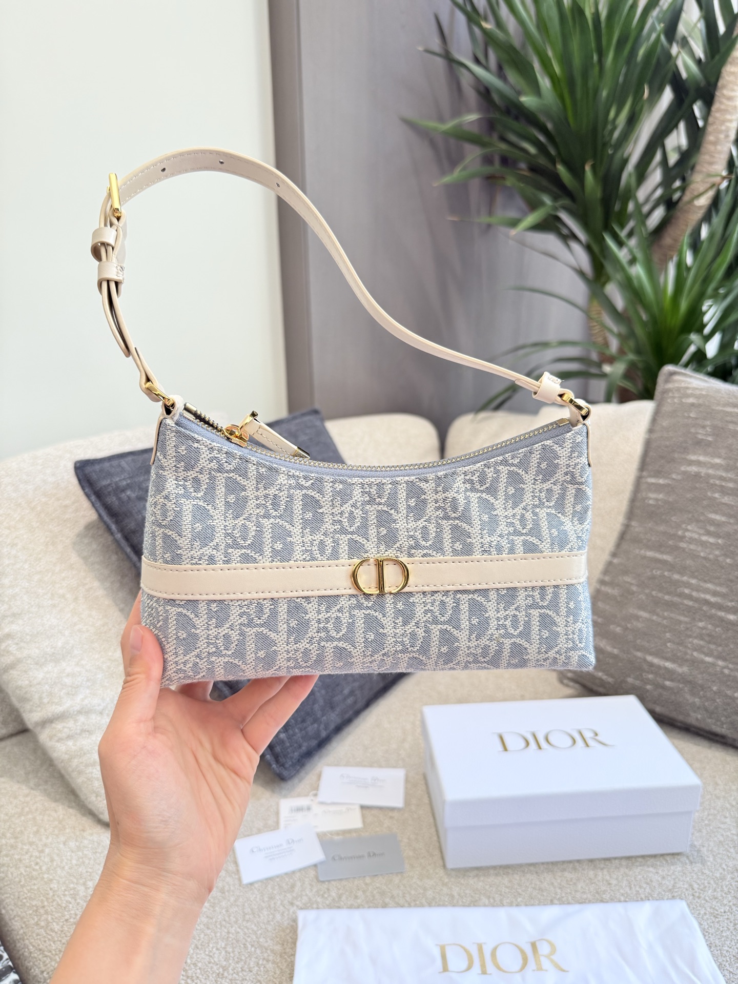 Dior Blue Oblique Embroidery Bobby Bag, Shoulder Bag, Summer Essential