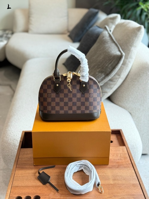 Louis Vuitton Alma BB Damier Ebene Canvas Satchel Bag with Strap 1 Louis Vuitton Alma BB Damier Ebene Canvas Satchel Bag with Strap