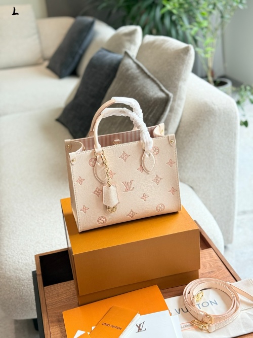 Louis Vuitton OnTheGo Tote Bag, Milk Tea Strawberry, 25cm, With Accessories 1 Louis Vuitton OnTheGo Tote Bag, Milk Tea Strawberry, 25cm, With Accessories