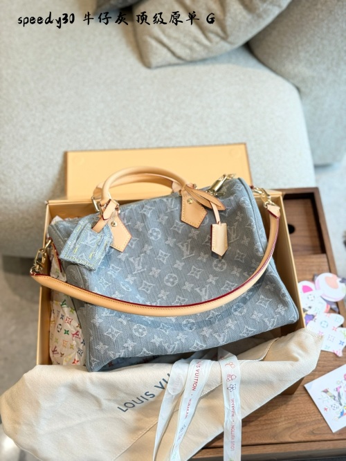 Louis Vuitton Speedy 30 Denim Monogram Handbag, Gray, Top Handle, Large Capacity 1 Louis Vuitton Speedy 30 Denim Monogram Handbag, Gray, Top Handle, Large Capacity