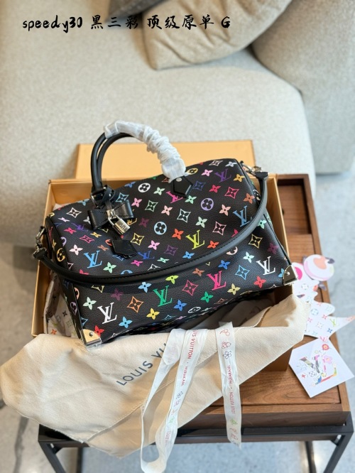 Louis Vuitton Speedy 30 Black Multicolor Monogram Coated Canvas Satchel Bag 1 Louis Vuitton Speedy 30 Black Multicolor Monogram Coated Canvas Satchel Bag